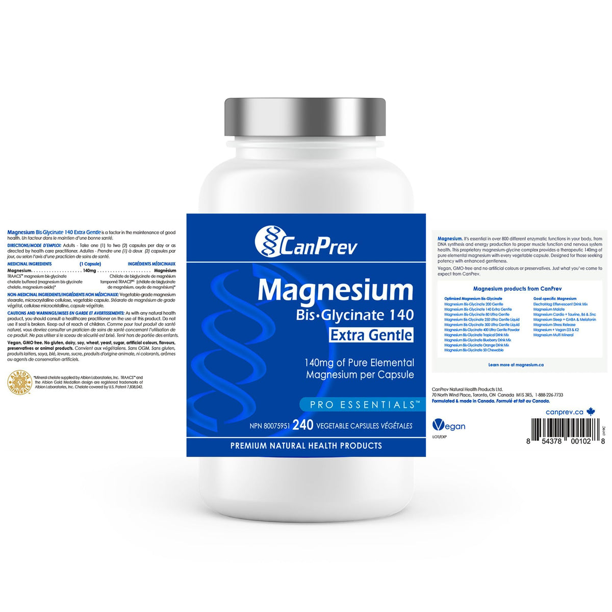 CanPrev Magnesium Bisglycinate 140 mg Capsules, 240 Capsules, for Adults