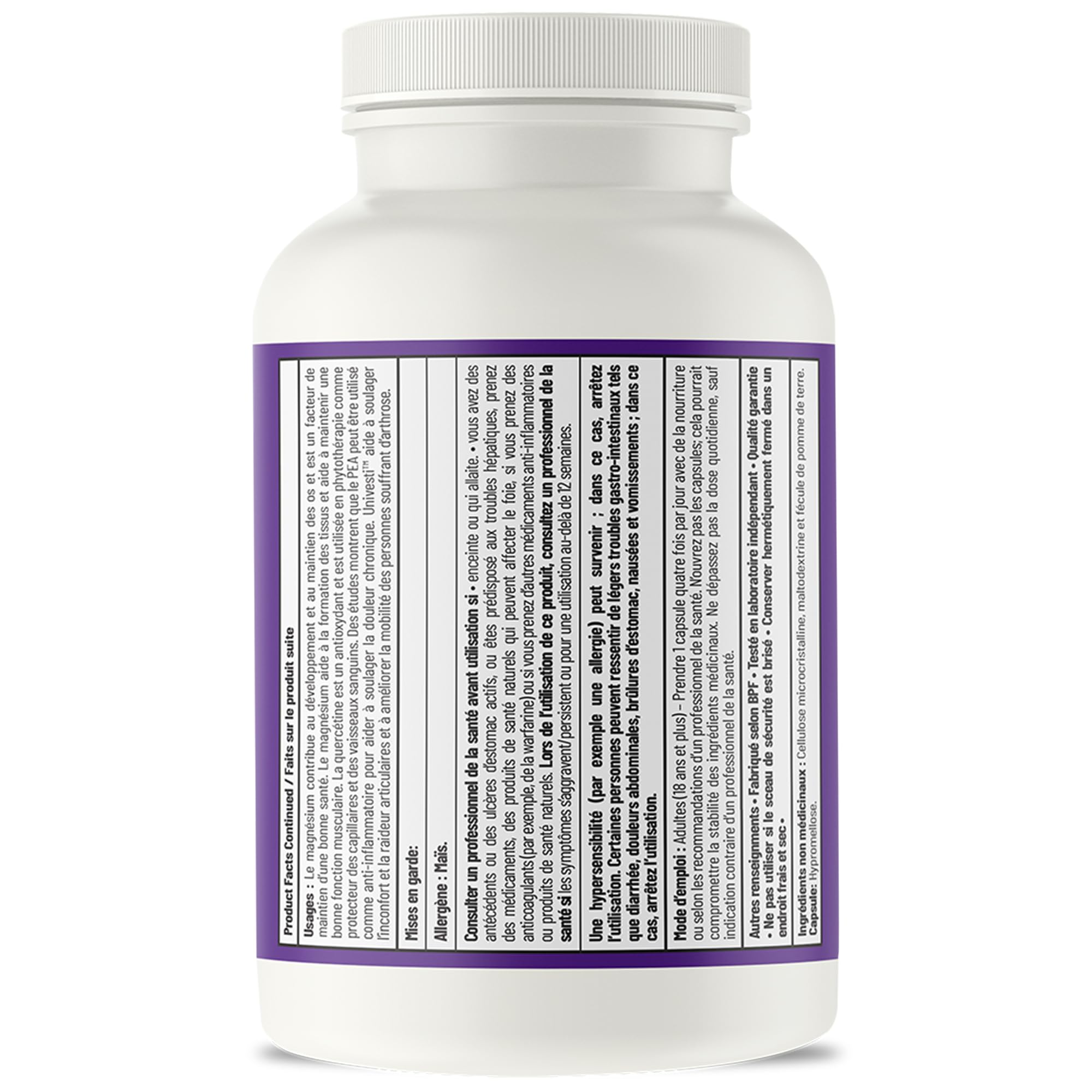 AOR - P.E.A.K Soulagement de la douleur 120 Capsules Cure de 30 Jours - Supplément de Palmitoyléthanolamide (PEA) avec Univestin, Boswellia, Quercétine et Glycinate de Magnésium pour Favoriser le Confort et la Mobilité - Végétalien, Sans OGM