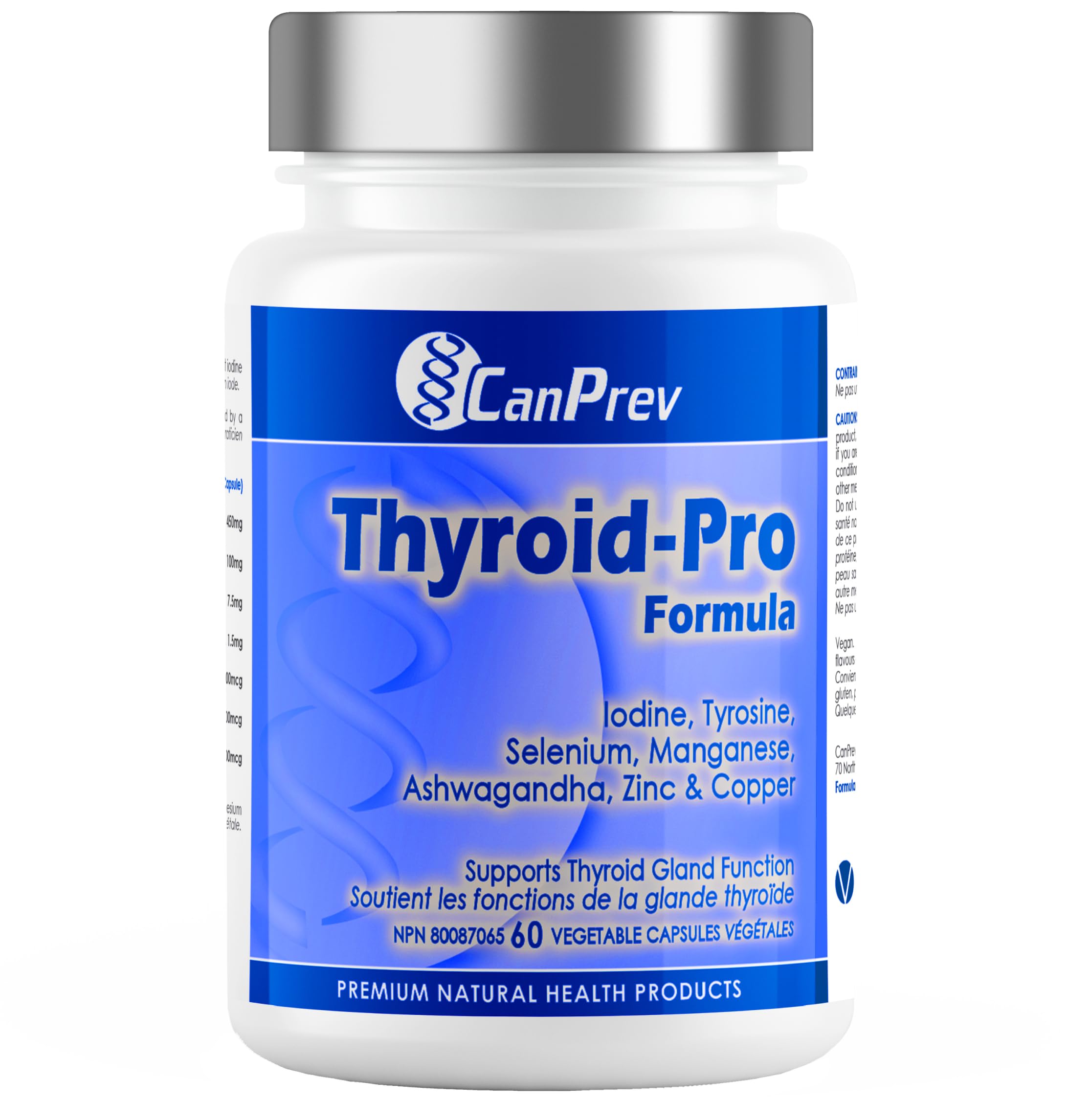CanPrev Formule Thyro-Pro, 60 capsules végétaliennes, 30 jours – Mélange de nutriments et d'herbes – Soutient la fonction thyroïdienne et prévient les carences en fer – Sans produits laitiers, sans gluten, sans OGM et sans soja