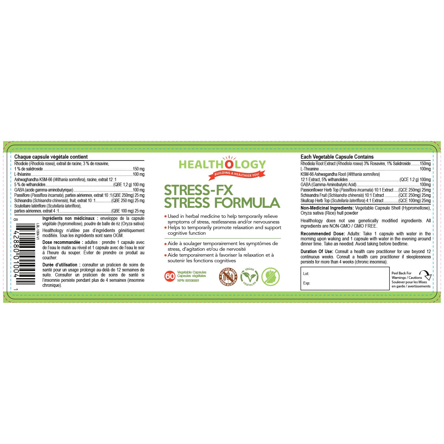 Healthology Stress-FX Stress Formula – Cortisol & Calm Support with Rhodiola, Ashwagandha & GABA – 60 Veg Capsules – Vegan, Gluten-Free, Non-GMO