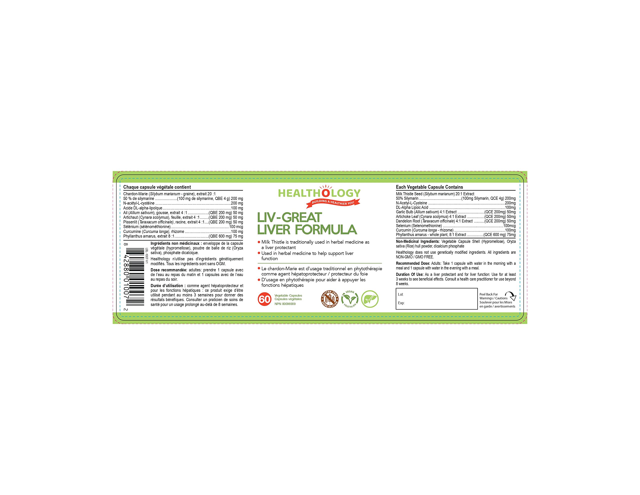 Healthology Liv-Great Liver Formula – Liver Detox & Protection Support – Phase 1 & 2 Detox, Antioxidant Liver Health – 60 Capsules – Gluten Free, Vegan, Non-GMO