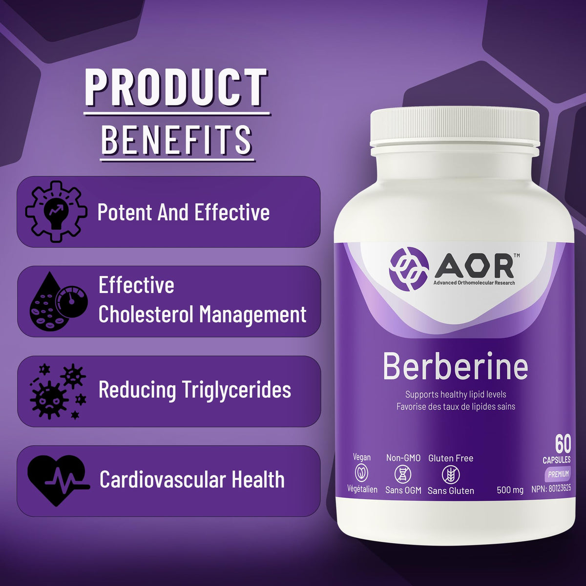 AOR Berberine Supplements, 500mg per Capsule, 60 Capsules, 30 Day Supply
