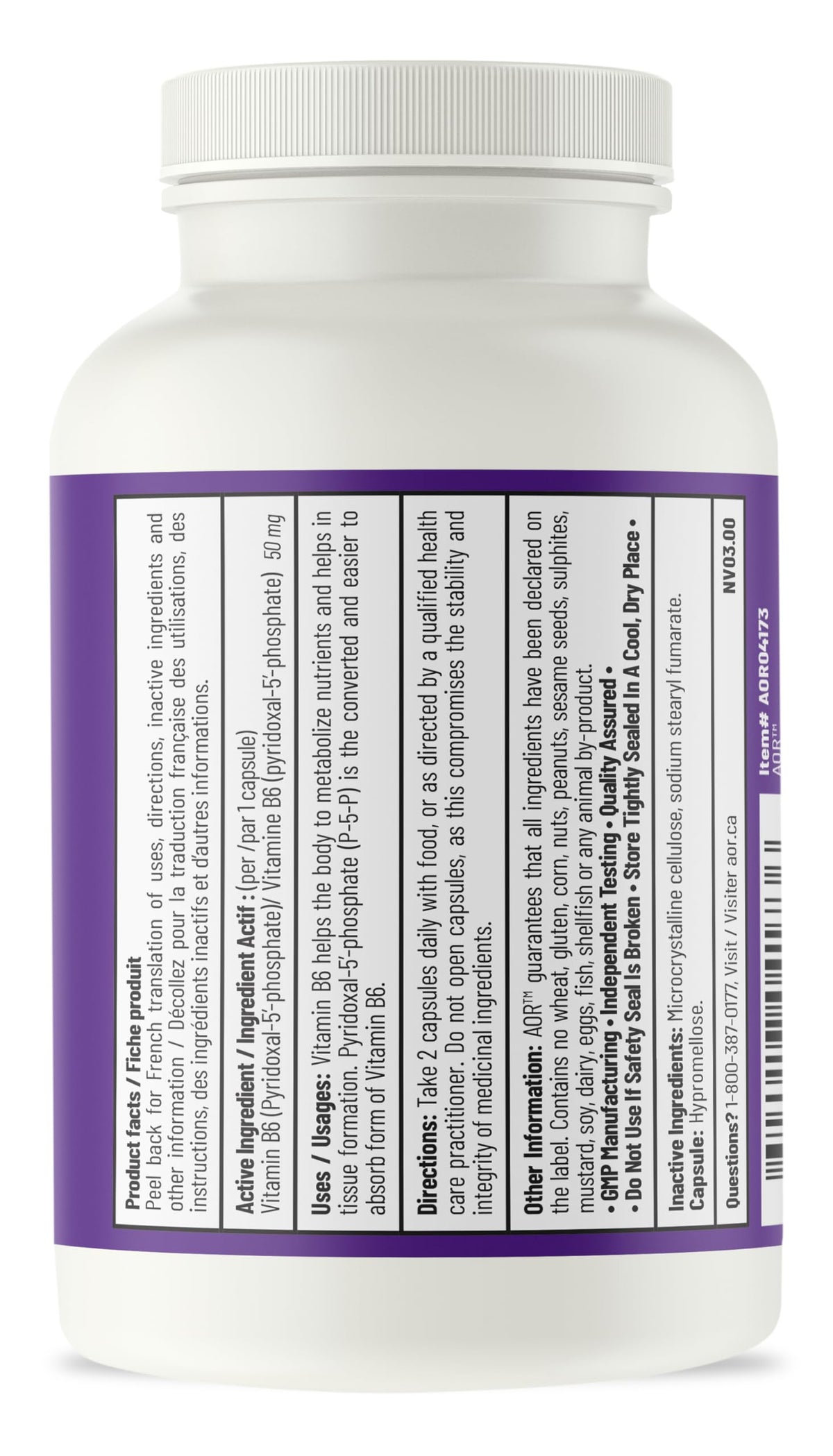 AOR P5P Vitamin B6 Capsules for Adults, 50 mg, 60 Capsules, 30-Day Supply