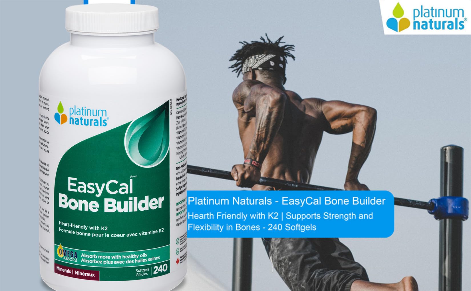 Platinum Naturals - EasyCal Bone Builder | Bon pour le cœur avec K2 | Favorise la force et la souplesse des os