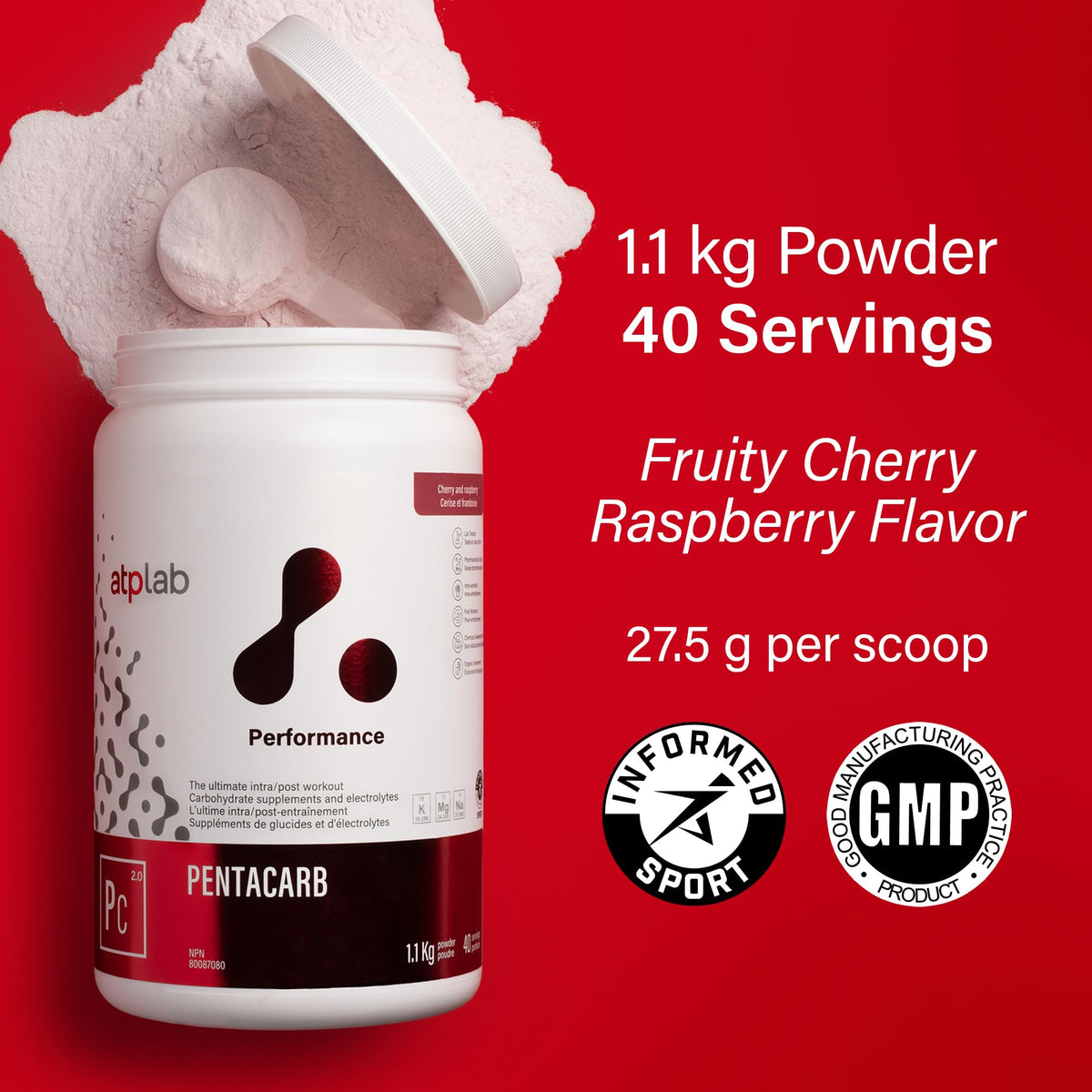 atplab Carb Electrolyte Powder, Pentacarb, Cherry Raspberry, 40 Servings