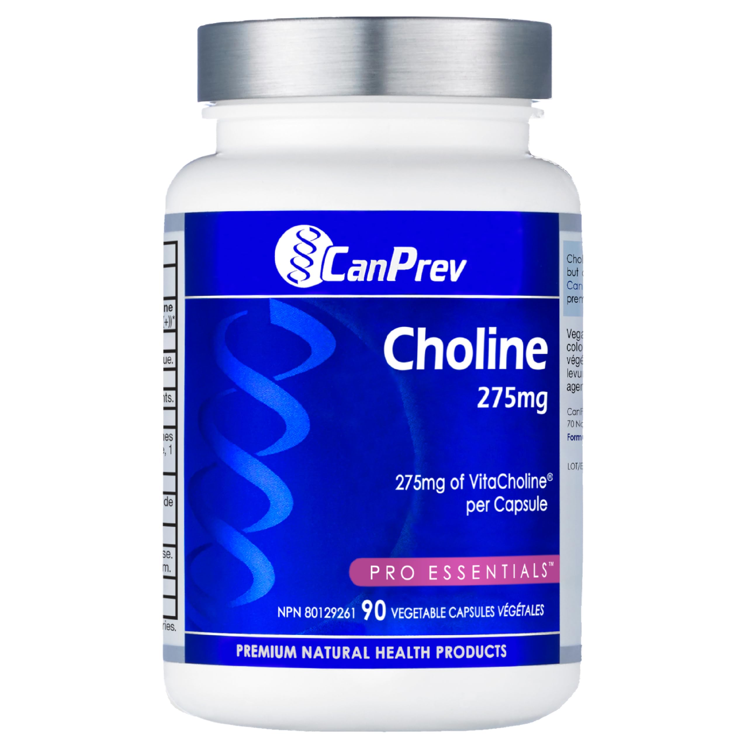 CanPrev Choline 275mg 90 Veggie Capsules, 90-Day Supply, VitaCholine for Cognitive Function, Memory & Focus, Vegan, Non-GMO, Gluten & Soy-Free, Supports Pregnancy, Liver & Heart Health, Made in Canada