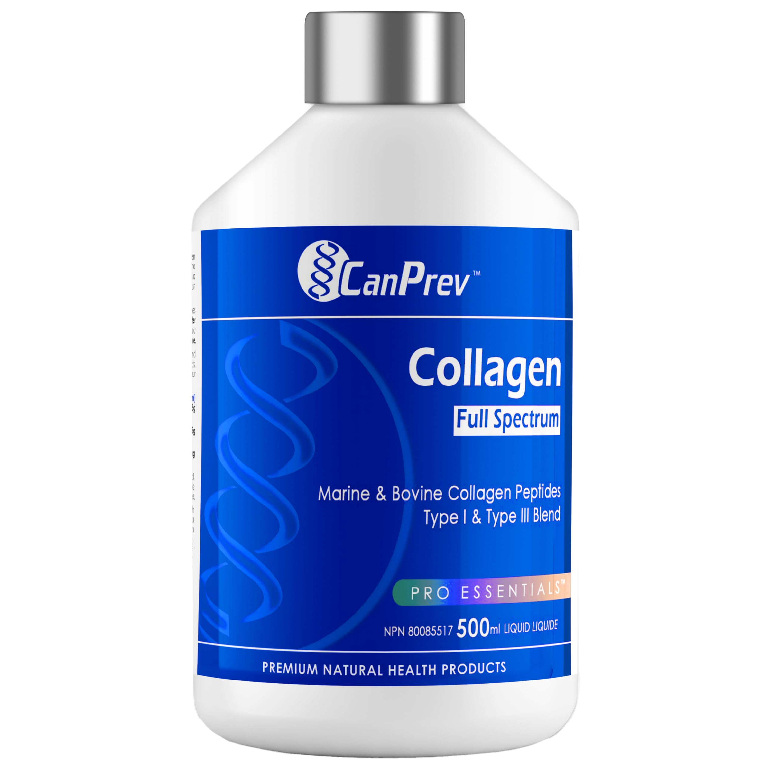 CanPrev Collagen Spectre Complet, 500 ml liquide 33 portions - Peptides de collagène marin et bovin - Aide à construire une peau saine, des os, des muscles, du cartilage et des articulations solides - Sans OGM et sans gluten