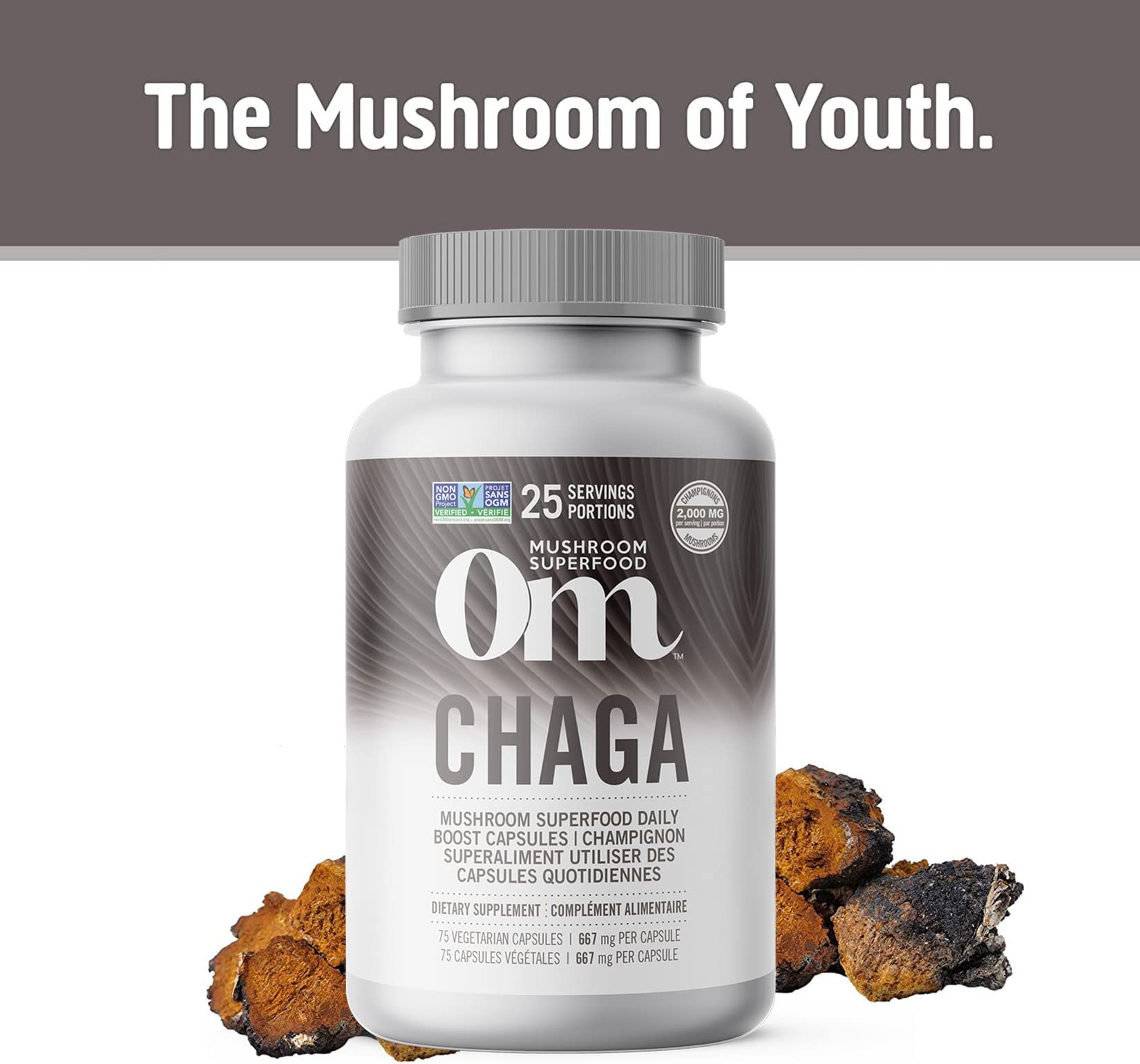 Om Chaga Mushroom 667mg 75 Caps 75 Fl Oz