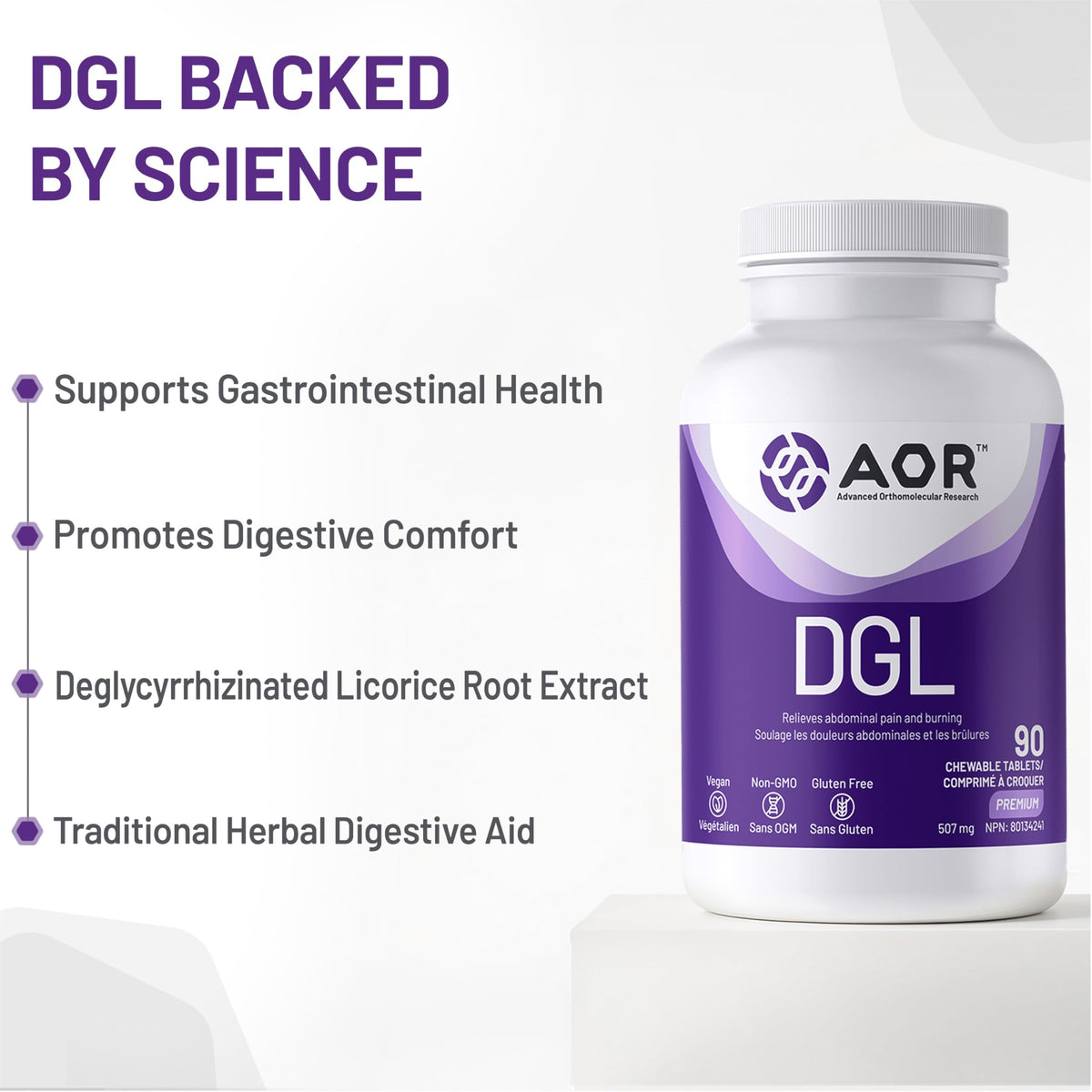 AOR DGL Deglycyrrhizinated Licorice Root Chewable Tablets, 507mg, 90 Ct