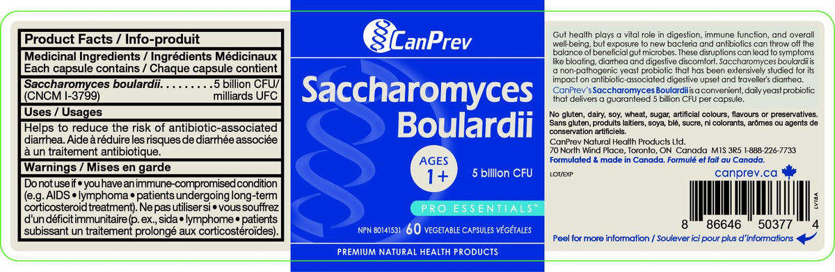 CanPrev Saccharomyces Boulardii Probiotic Capsule, Gut Support, 60 Caps