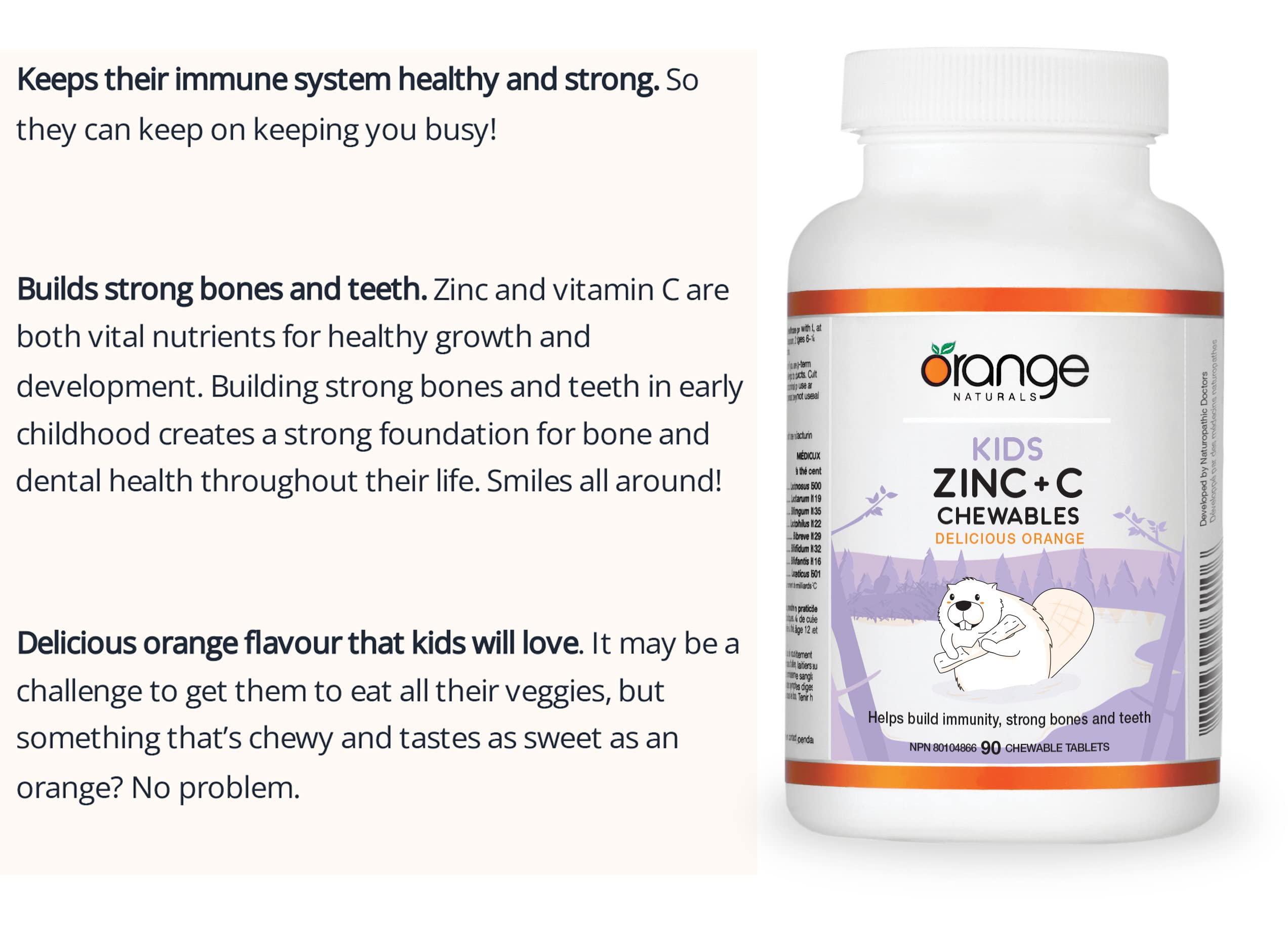 Orange Naturals Enfants Zinc + Vitamine C, 90 Comprimés à Croquer, 90 Jours d'Approvisionnement avec 12mg de Zinc et 100mg de Vitamine C, Aide à Renforcer l'Immunité, les Os et les Dents Forts - Soutien au Bien-Être Général