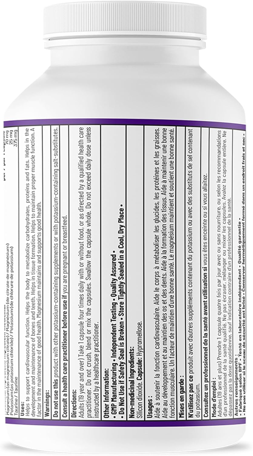 AOR Mag-K-Taurine Magnesium Citrate Capsules, Third Party Tested, 180 Caps