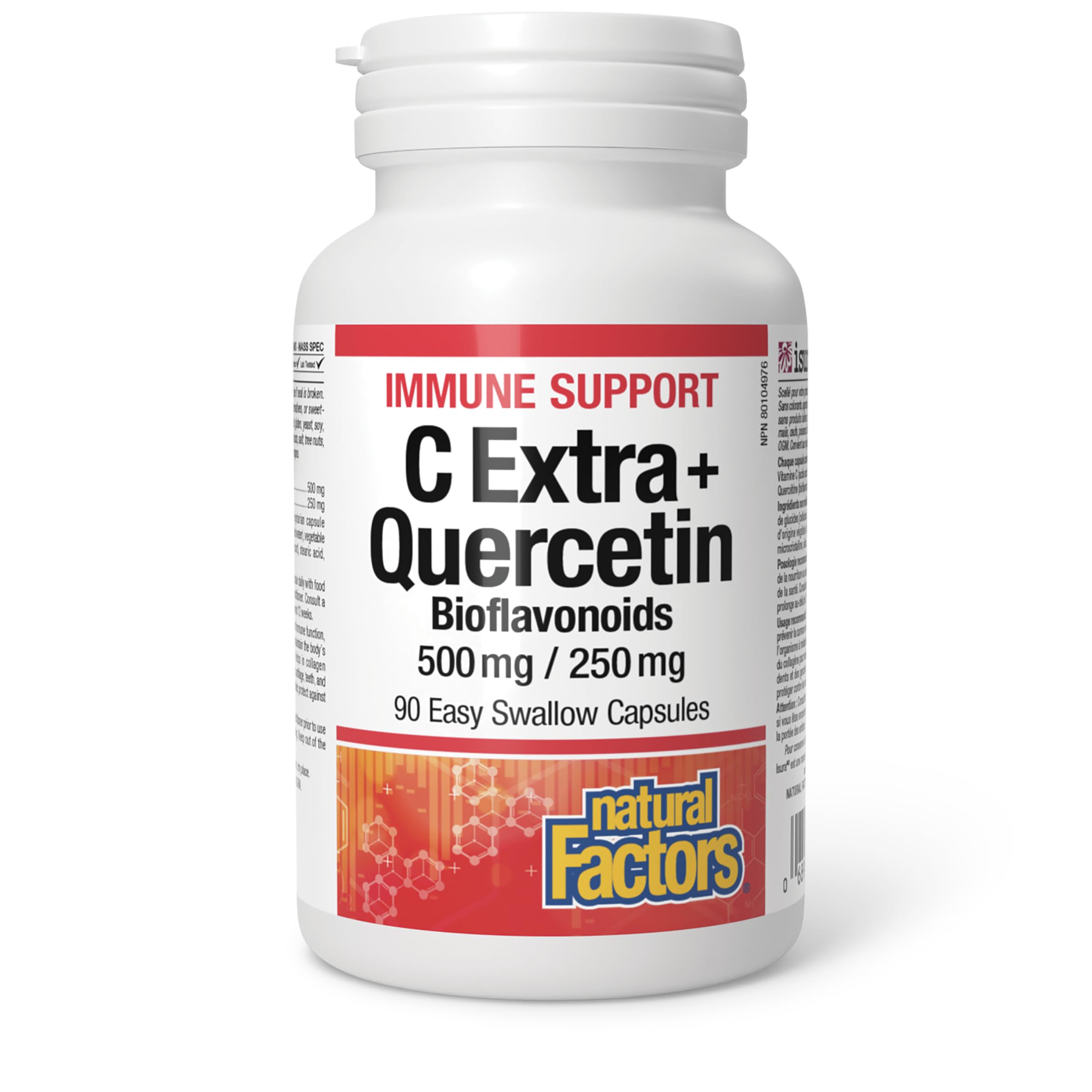 Natural Factors Vitamin C 500 mg + Quercetin Supplement 250 mg, 90 Easy Swallow Capsules, Immune Support, Proudly Canadian