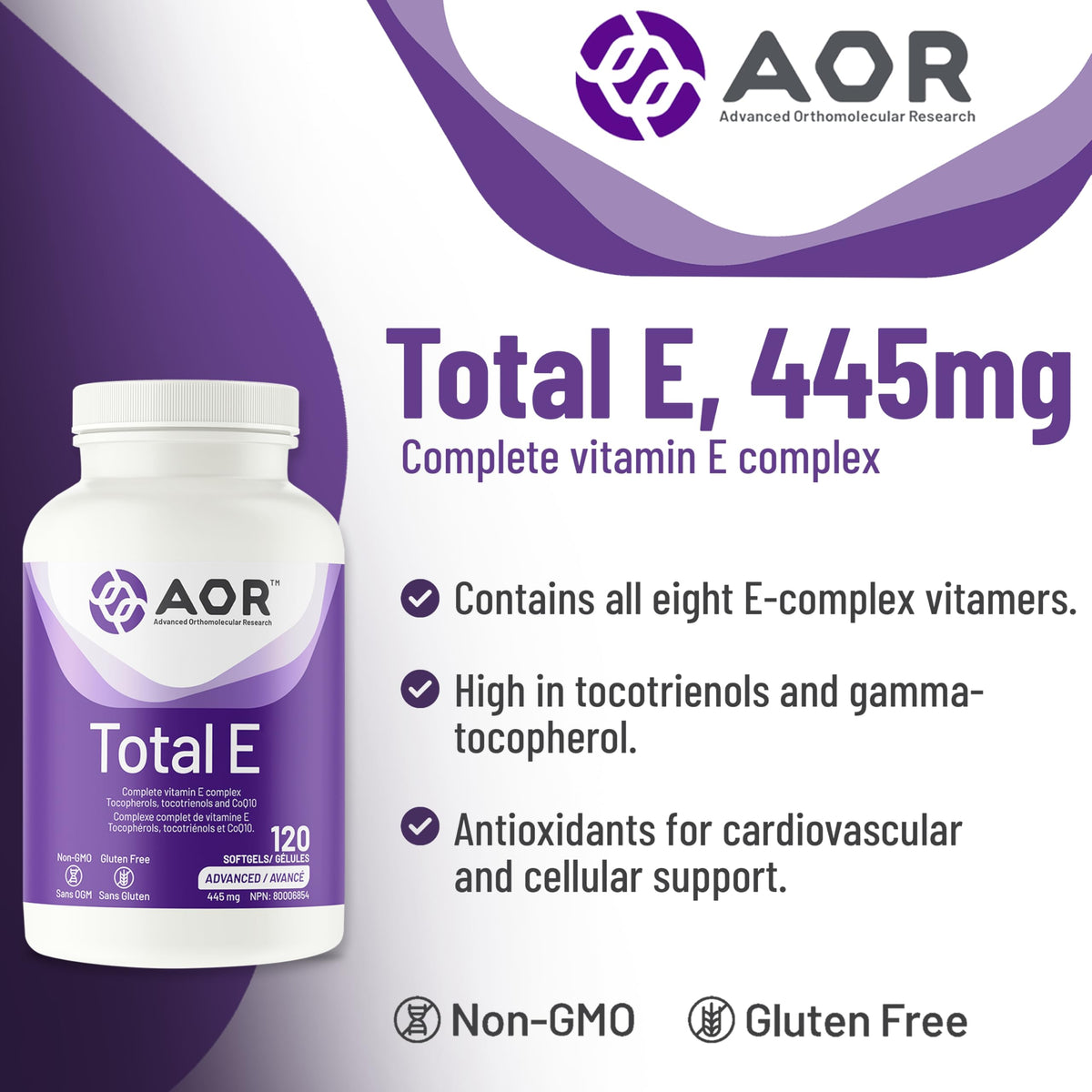 AOR Total E Softgels, 8 Forms of Vitamin E, 120 Softgels, 120-Day Supply
