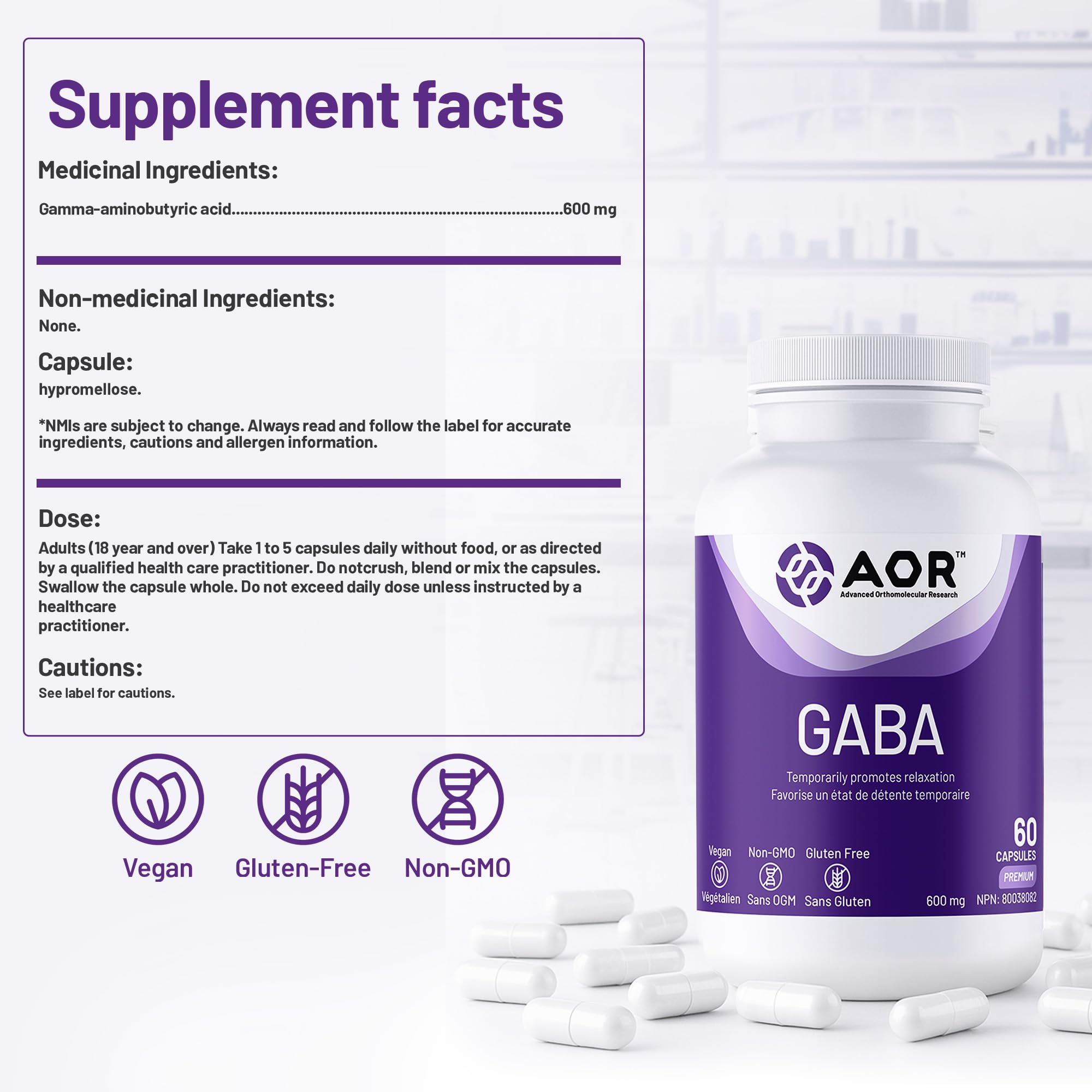 AOR GABA 600mg Complément d'Acide Gamma-Aminobutyrique