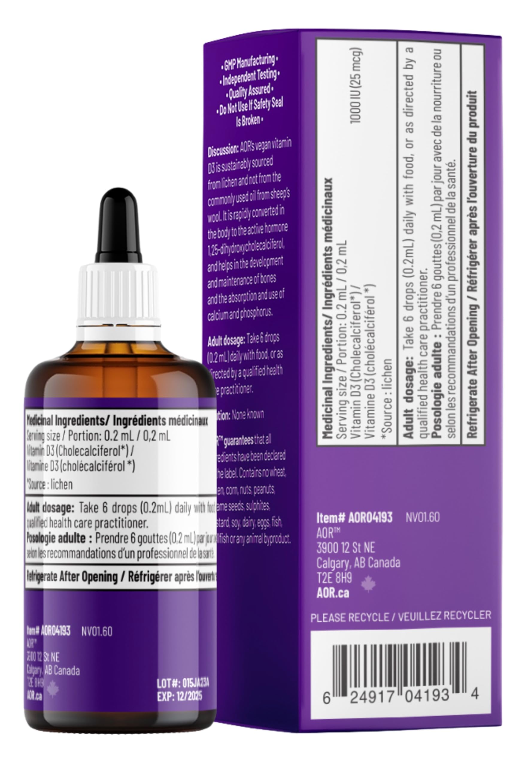 AOR - Vitamin D3 1000 IU, 50 ml Vdrops - Liquid Vitamin D3 Drops for Adults - Cholecalciferol Vitamin D3 with Calcium for Bone Health and Immune System Support - Vegan Vitamin D3 Supplement