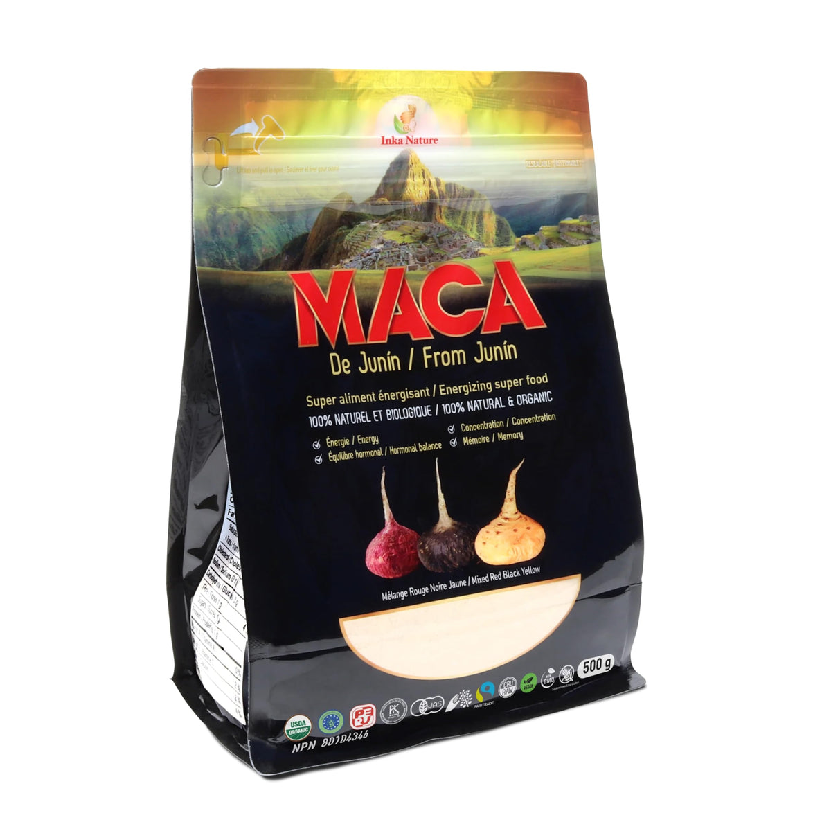 Inka Nature Maca Powder From Junin 500g 100 Servings, Maca Root for Women and Men, Supports Energy and Endurance, Promotes Hormonal Balance, Enhances Focus, Concentration, Learning and Memory, Vegan