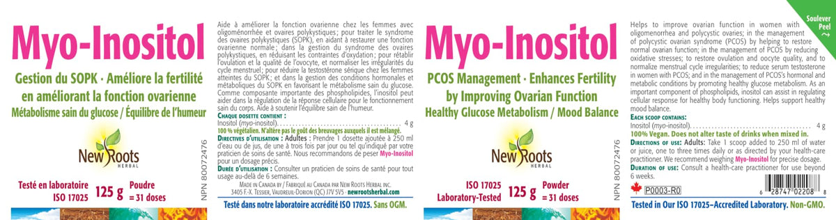 New Roots Herbal Myo Inositol Powder, Cycle Support, 125g, 31 Servings