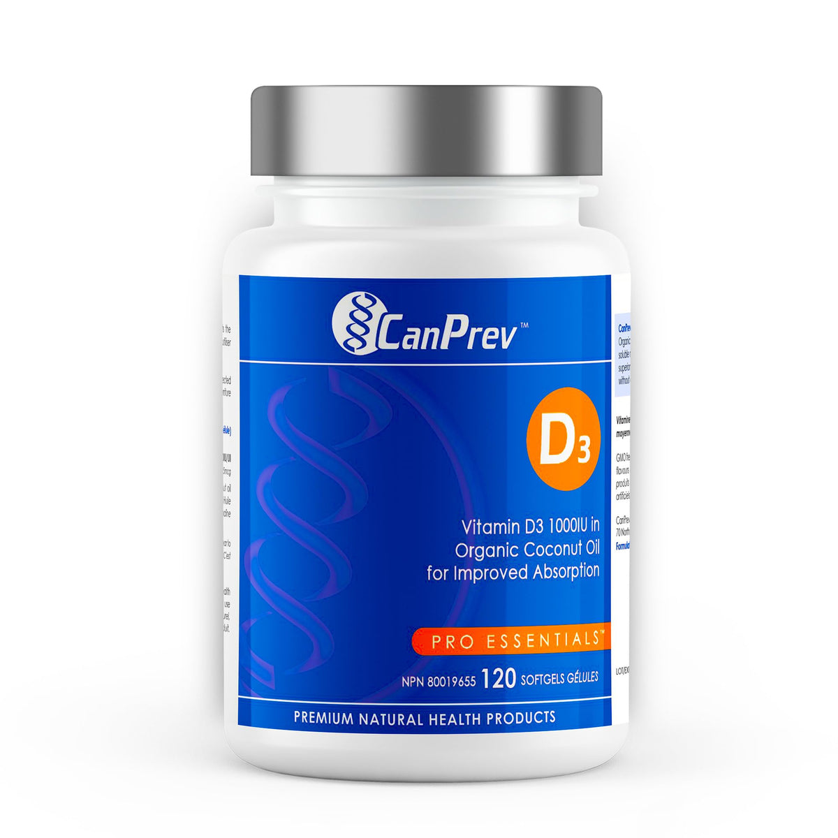 CanPrev Vitamin D3 1000 IU Softgels, Organic Virgin Coconut Oil, 120 Count