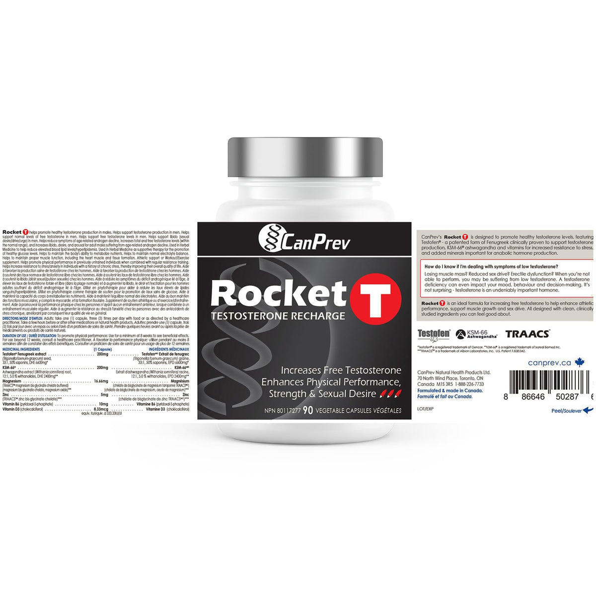 CanPrev Rocket T Caps, Men's Ashwagandha & Zinc, 90 Capsules, 30-Day Supply
