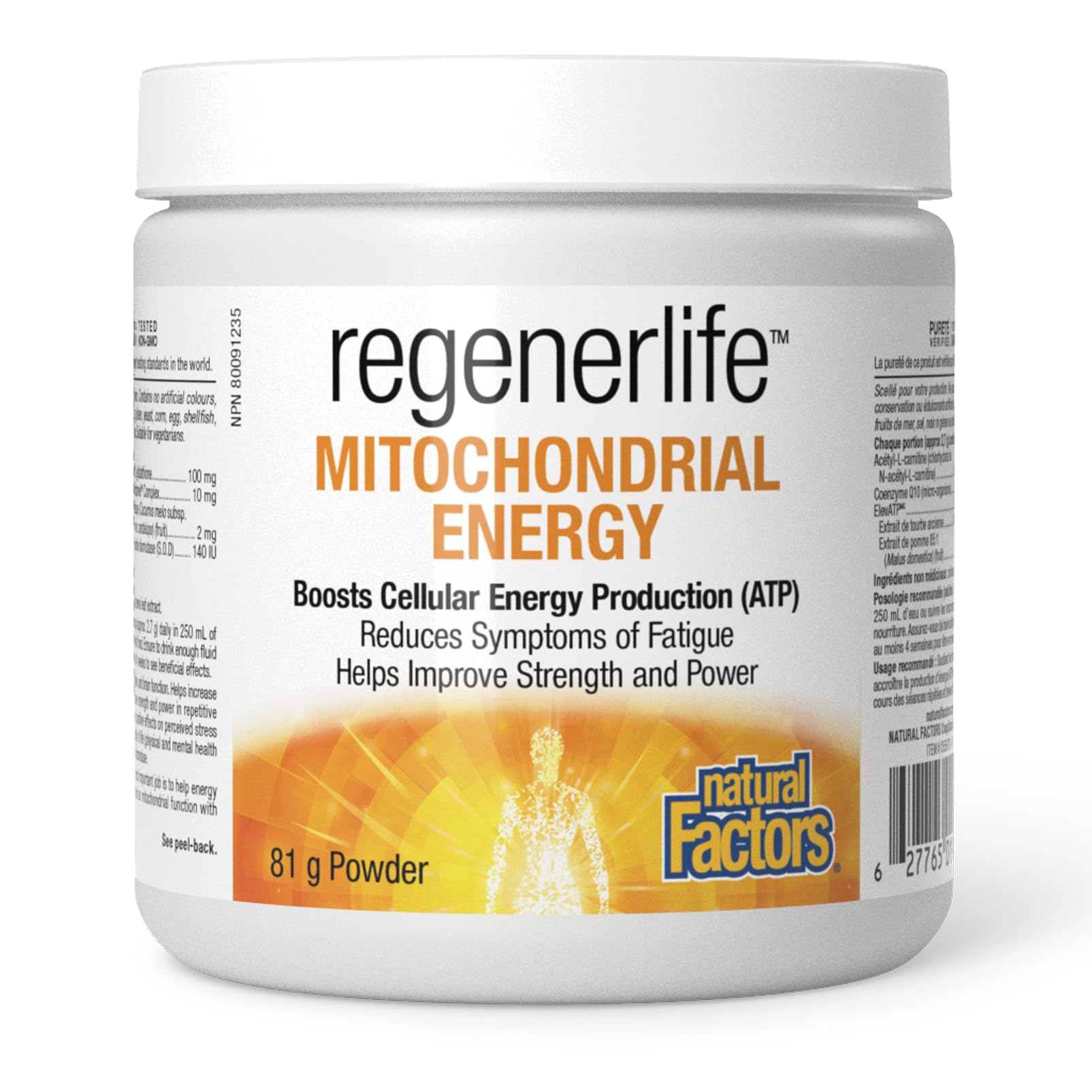 Natural Factors Regenerlife Mitochondrial Energy, 81 g Powder, Boosts Cellular Energy Production (ATP), Reduces Symptoms of Fatigue, Includes: Acetyl-L-Carnitine, Coenzyme Q10, L-Glutathione