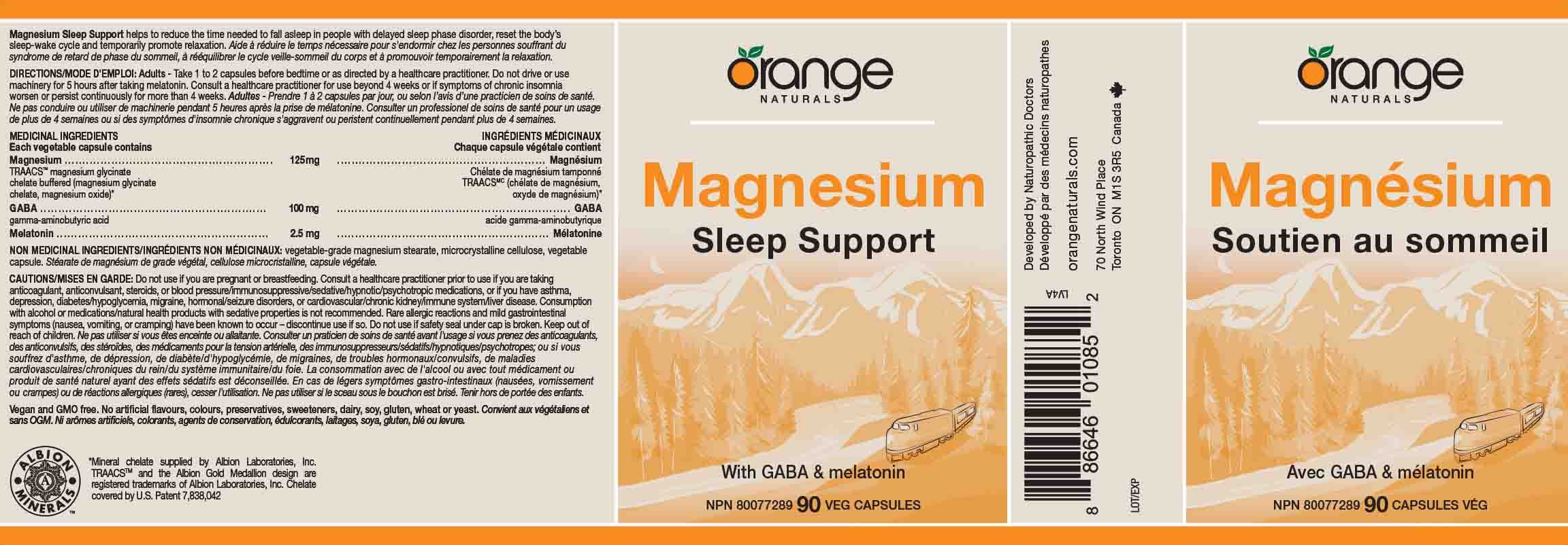 Orange Naturals Soutien au sommeil au magnésium avec GABA et mélatonine, 90 capsules végétales, approvisionnement de 3 mois, soutien nocturne pour le repos et la relaxation, aide à maintenir une routine de sommeil saine, sans produits laitiers ni gluten