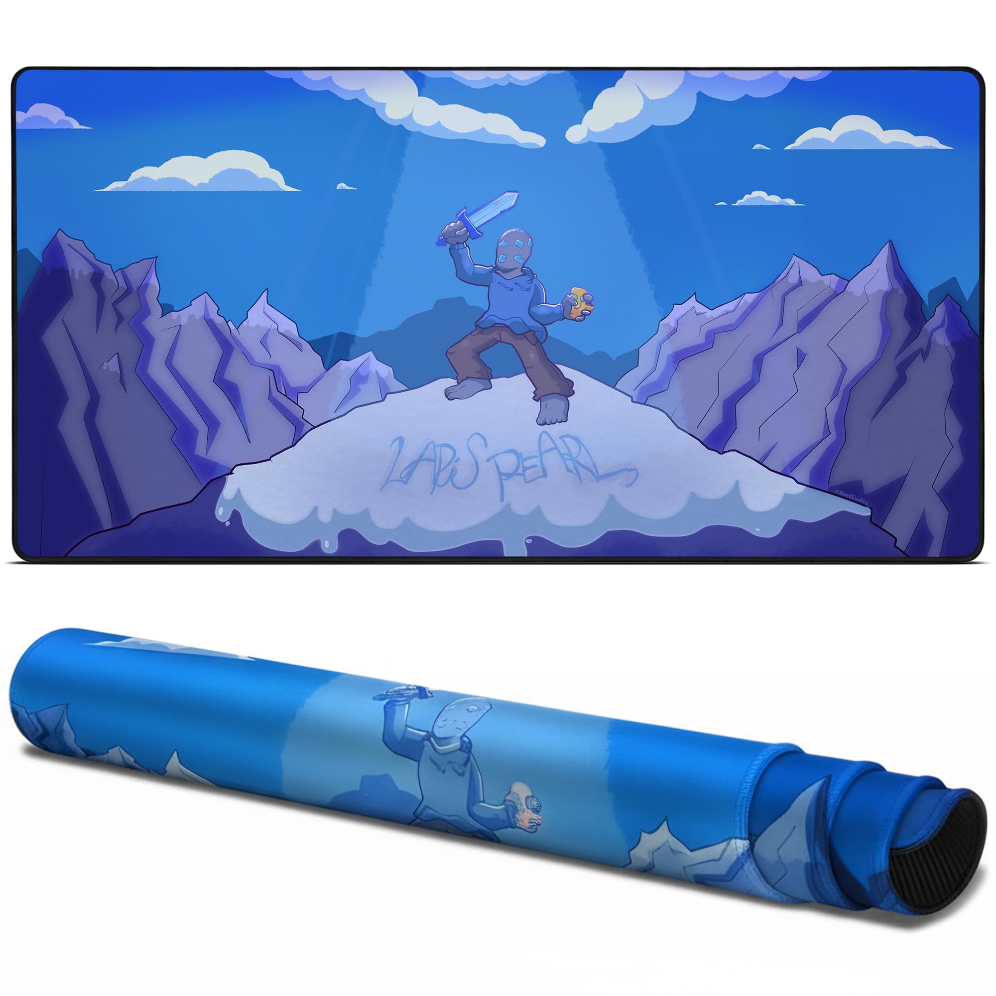 LapisPearl Extended Gaming Mouse Pad, XXL Desk Mat with Artistic Blue Cloud Design, Water-Resistant Surface, Non-Slip Rubber Base, 90 x 40 cm