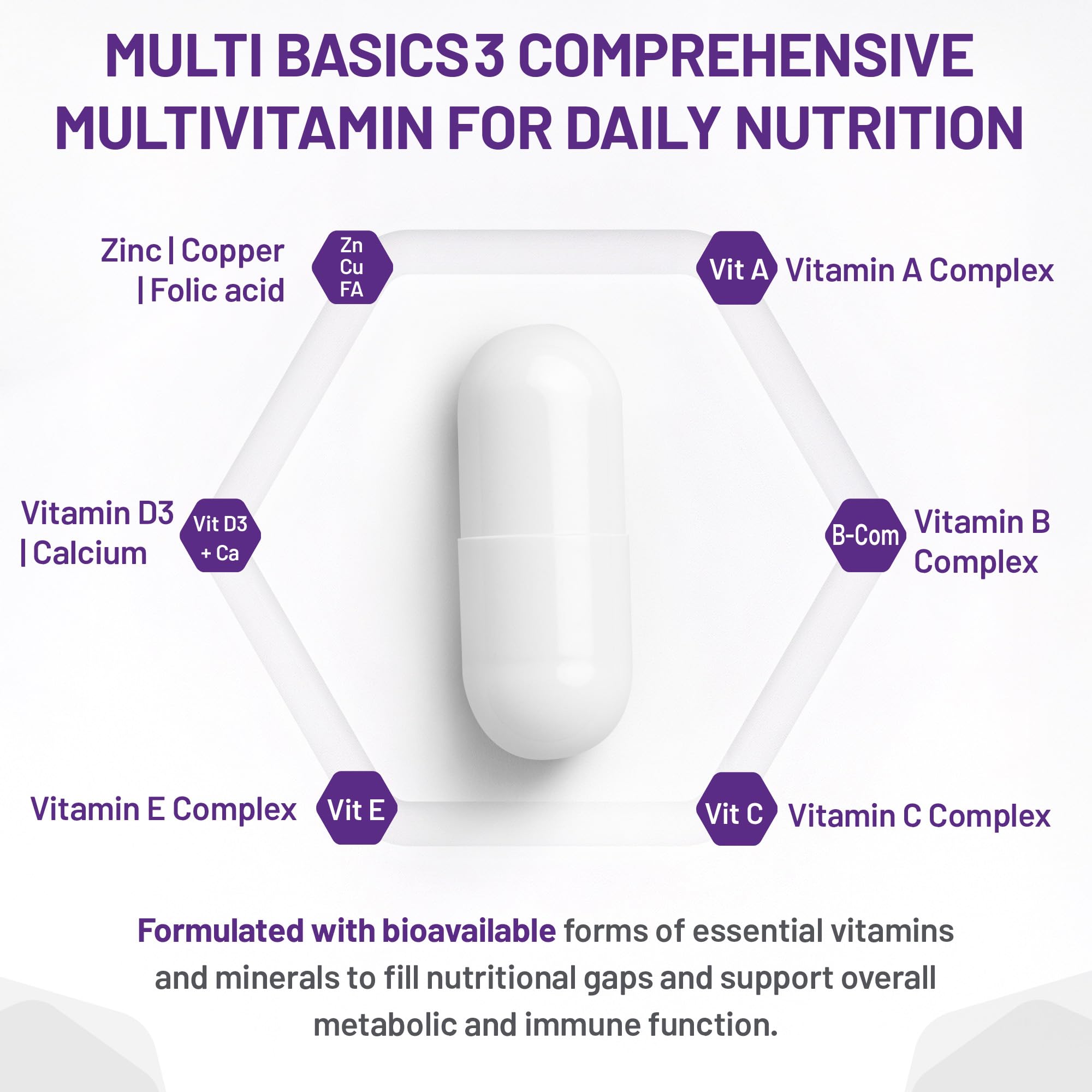 AOR - Multi Basics 3 309mg, 90 capsules - Supplément de minéraux essentiels et de multivitamines pour adultes - Multivitamine quotidienne pour hommes et femmes adultes - Multivitamines et multiméraux