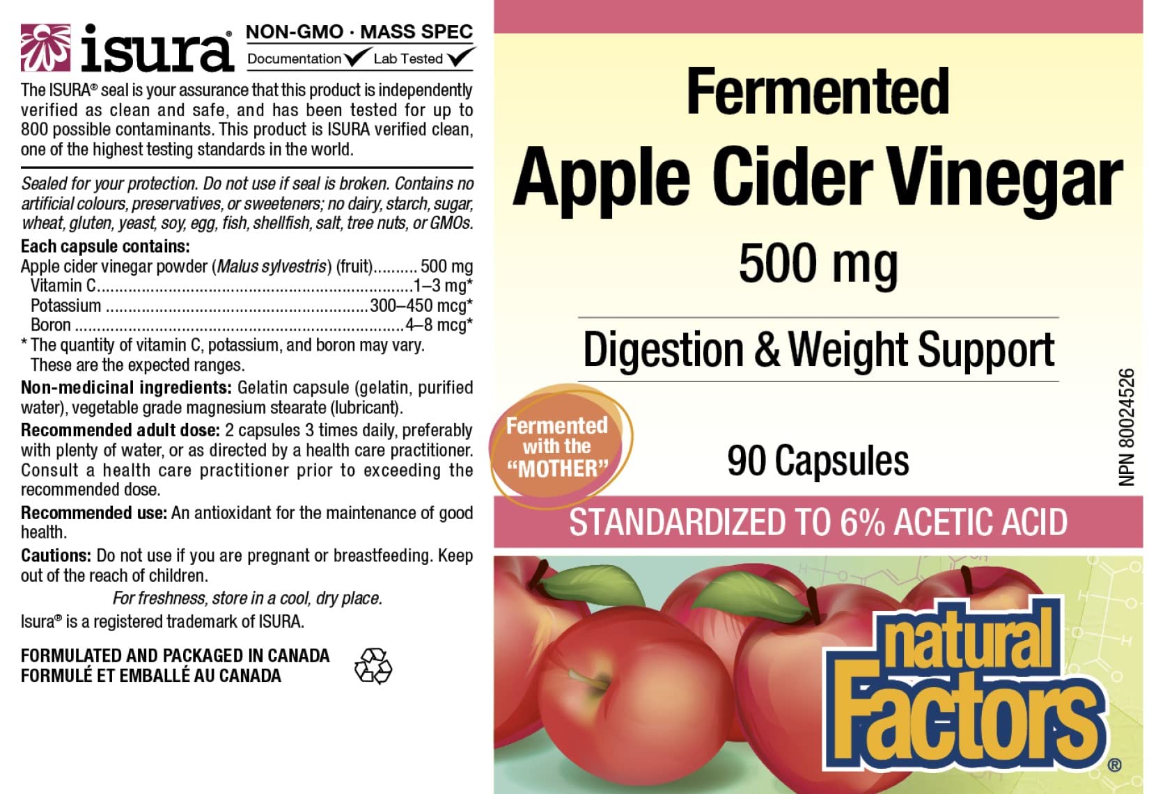 Natural Factors Apple Cider Vinegar - 90 capsules