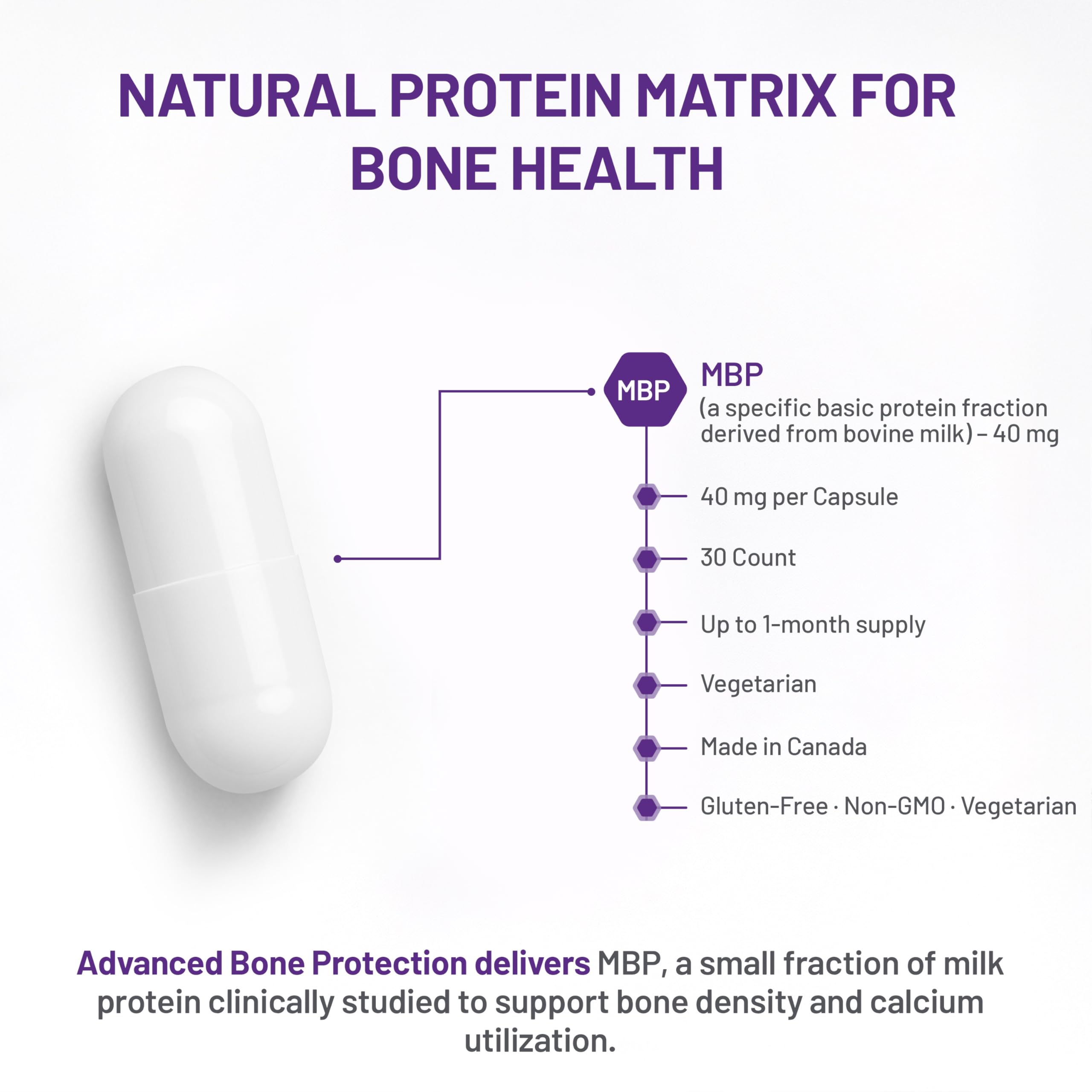 AOR Advanced Bone Protection 40mg, 30 capsules, cure de 30 jours, complément de soutien osseux, végétarien, sans OGM, sans gluten, favorise la densité minérale osseuse et la résistance, soutien du collagène pour des os sains