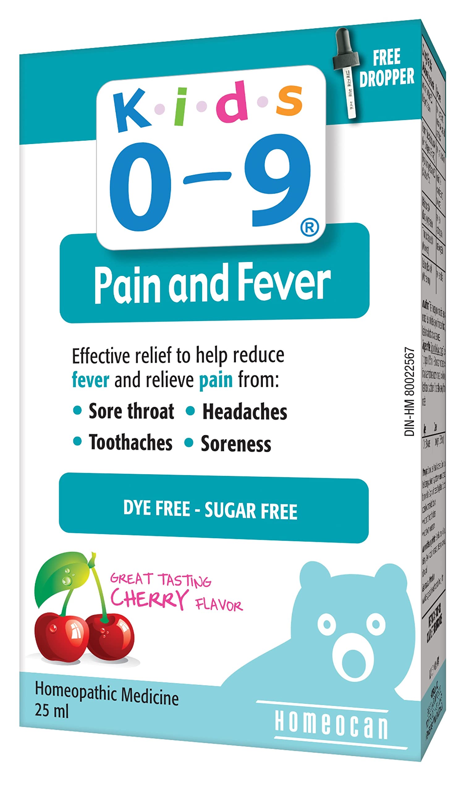 Enfants 0-9 Douleur et Fièvre 25 ml 33 doses – Saveur cerise – Aide à réduire la fièvre et à soulager la douleur due aux maux de gorge, aux maux de dents, aux maux de tête et aux courbatures – Solution orale pour enfants – Sans colorant ni sucre