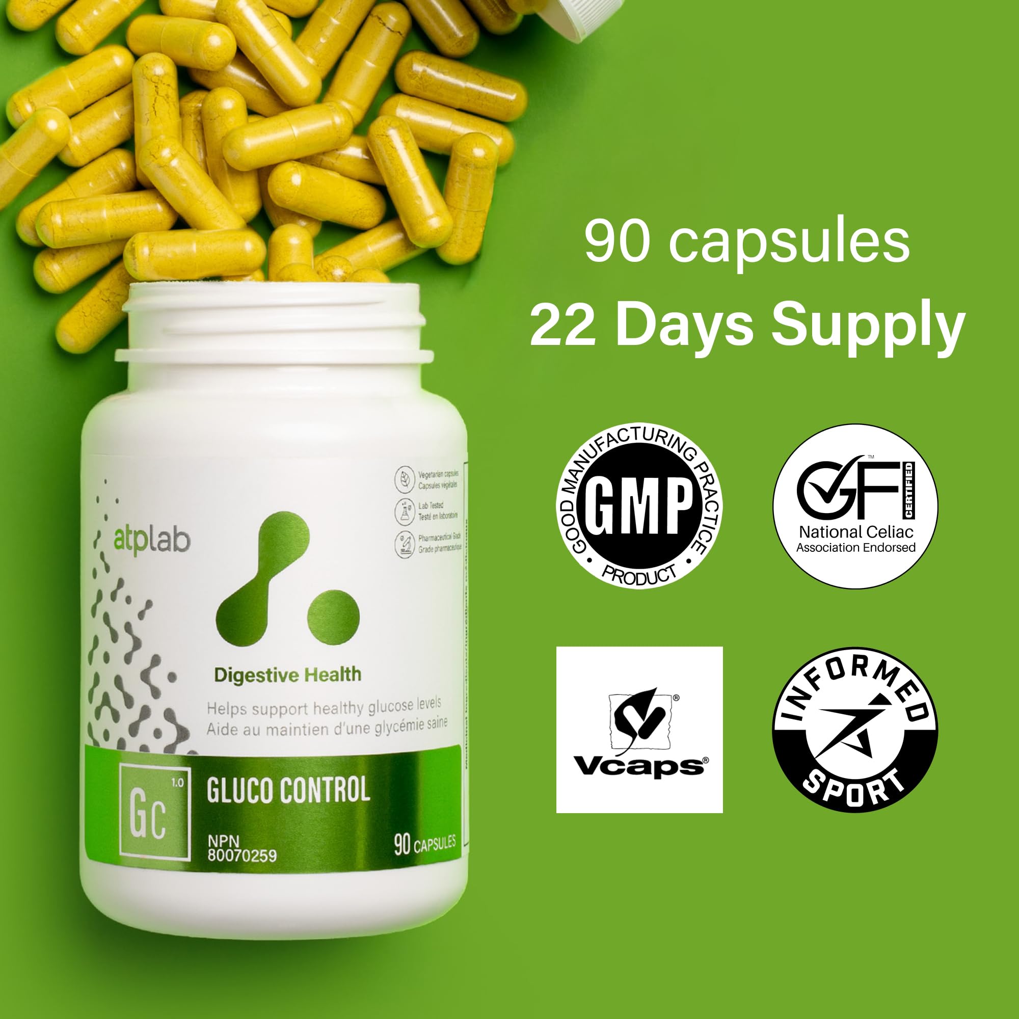 ATP LAB - Gluco Control 90 Capsules - Digestive Health - Kidney Stone Relief - Immune System Booster for Adults - Blood Glucose Pills & Blood Lipids