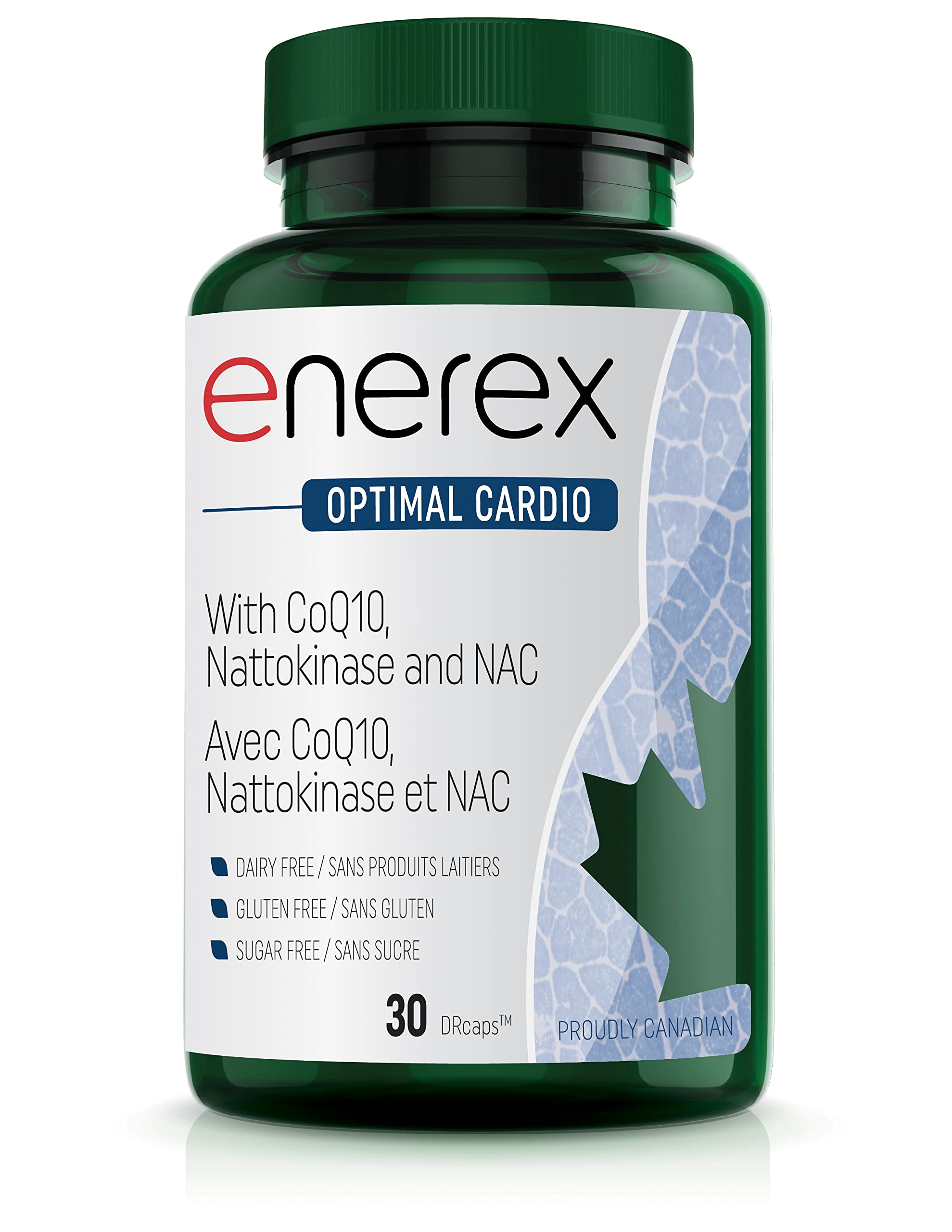 ENEREX Optimal Cardio Support, 30 DRCaps - Enrichi en Coenzyme Q10, Nattokinase & L-5-MTHF, Soutient la fonction cardiovasculaire, l'équilibre de la pression artérielle, Formule riche en antioxydants et en folate