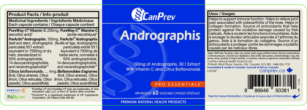 CanPrev Andrographis Paniculata 150mg Plus PureWay-C Vitamin C 60 Capsules