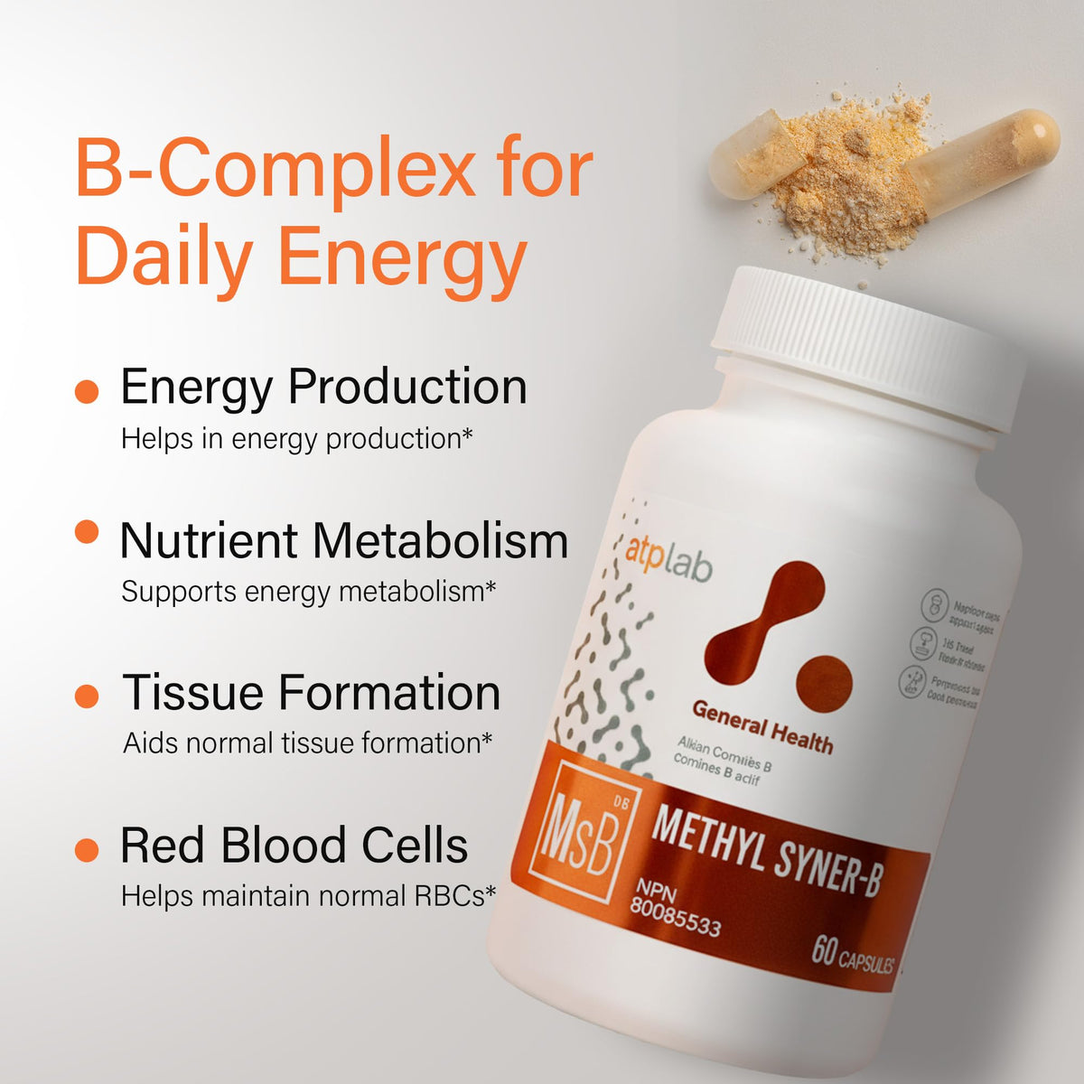 atplab Methyl Syner-B Vitamin B Complex, Methylated B Complex, 60 Capsules