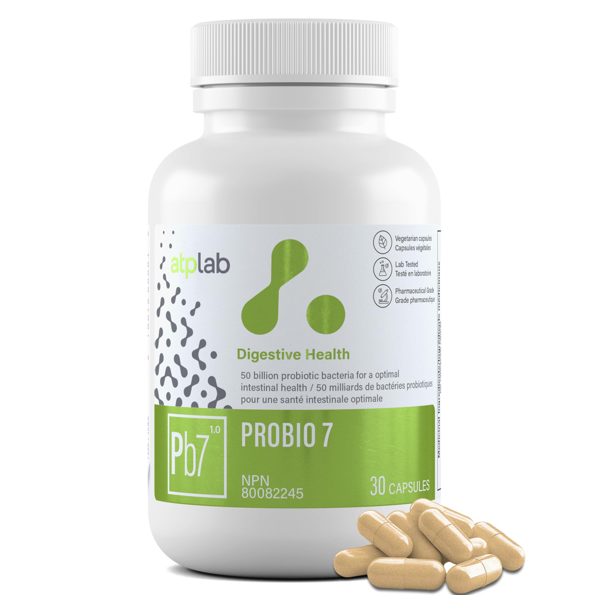 ATP LAB Probio 7 Probiotics Supplement, 50 Billion CFU, 30 Veg Caps, 30-Day Supply, Promotes Digestive Wellness & Support a Balanced Gut Environment, Lab Tested for Purity & Precision