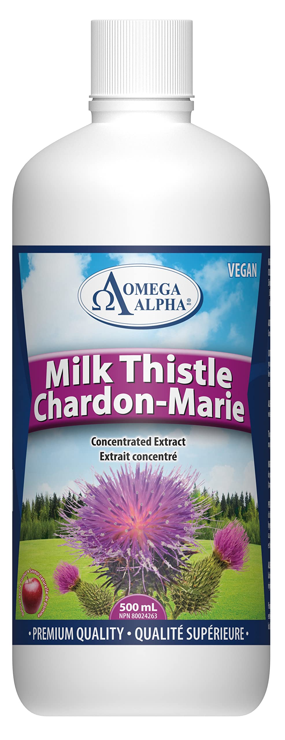 Supplément liquide au chardon-Marie Omega Alpha pour la fonction hépatique et l'aide à la digestion, Silybum Marianum haute puissance 2500mg, sans alcool, 500ml pour 50 jours