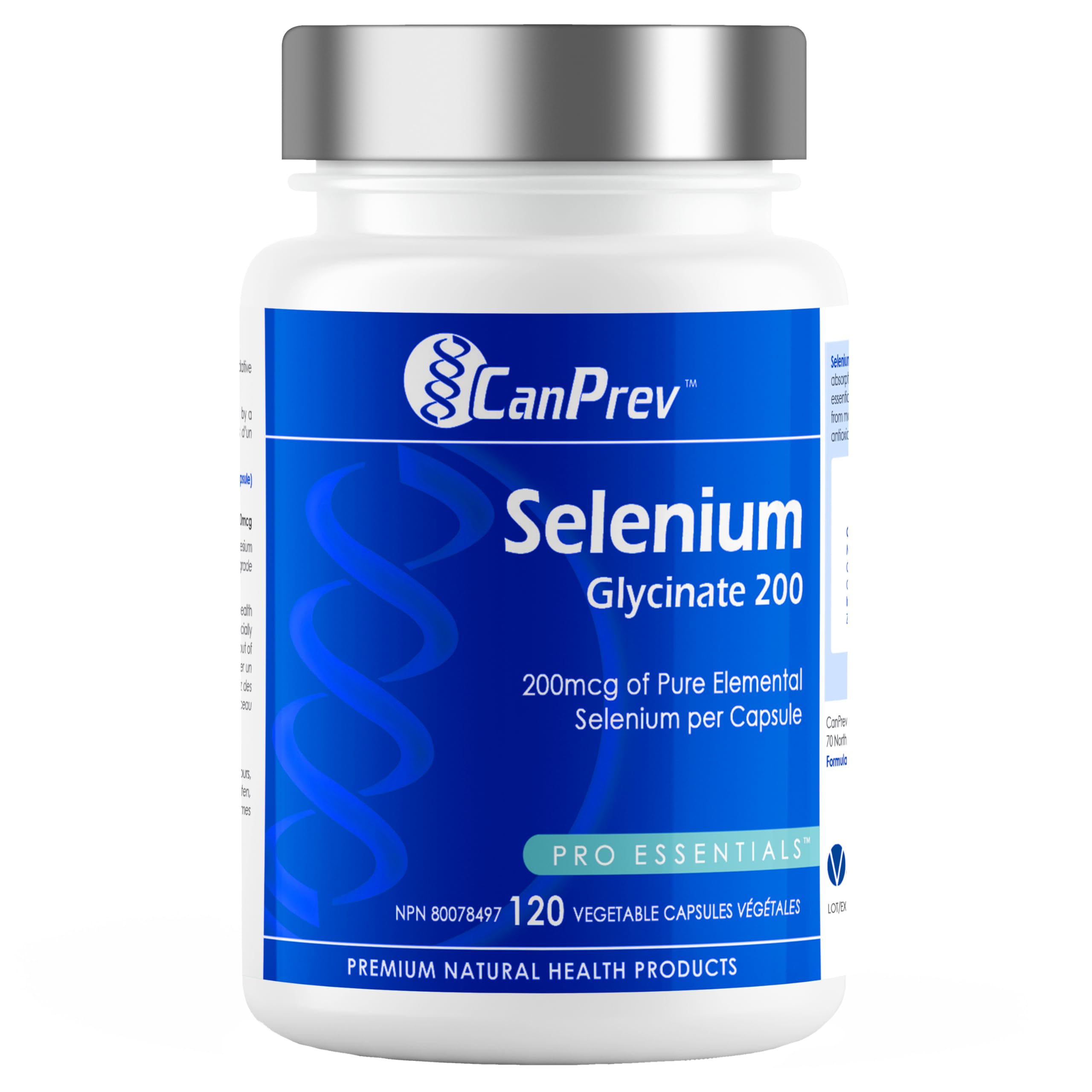 CanPrev Pure Selenium Glycinate 200mcg, 120 V-Caps, 4 Month Supply, Essential Trace Mineral for Antioxidant Support, Thyroid Function & DNA Synthesis, Helps Maintain Prostate Health - Vegan Friendly