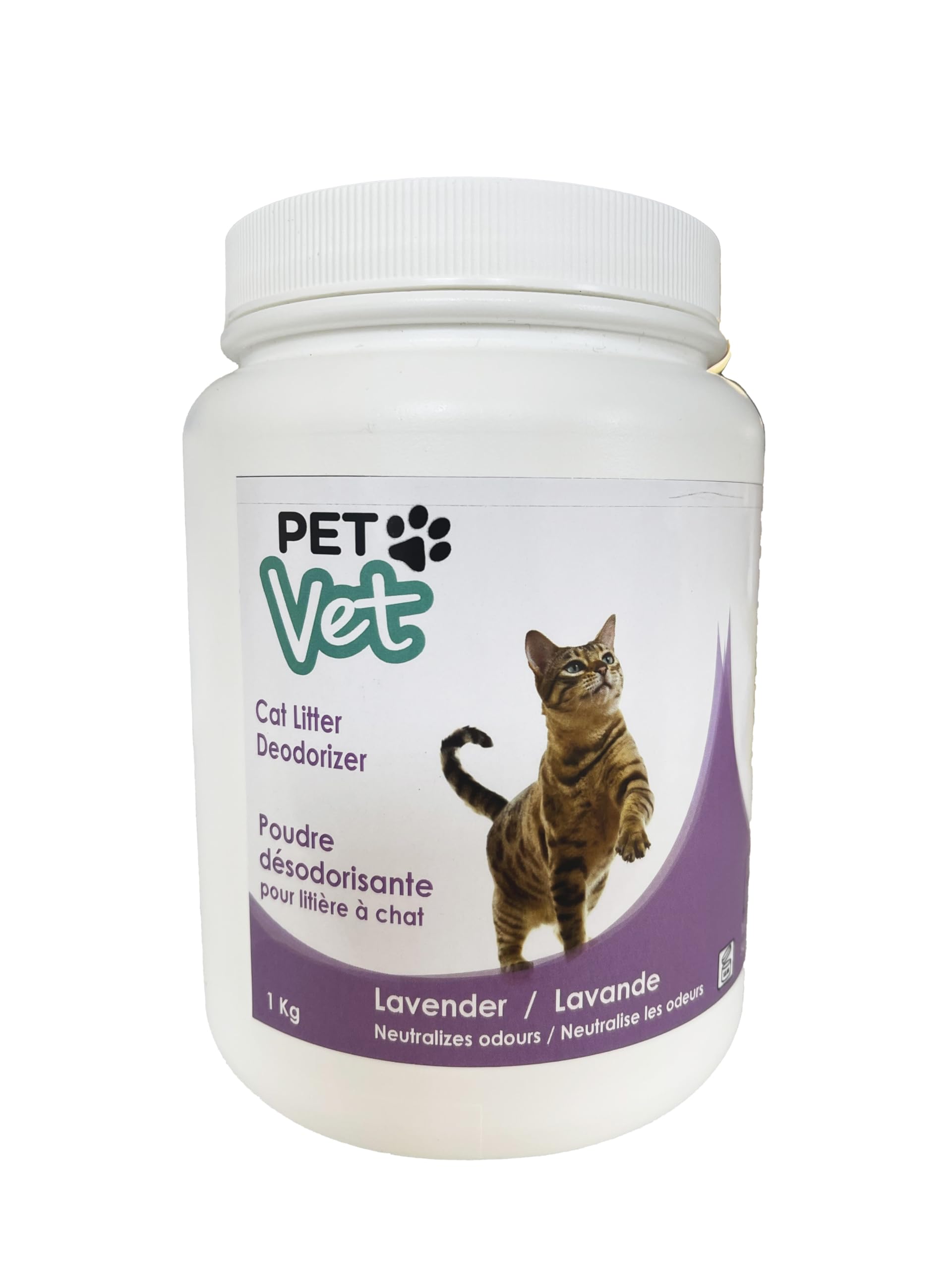 Désodorisant litière pour chats PetVet Lavande 1kg, Mélange de bicarbonate de soude pour une fraîcheur longue durée, Aide à neutraliser les odeurs désagréables de litière, Formule douce, Facile à utiliser pour un environnement domestique agréable