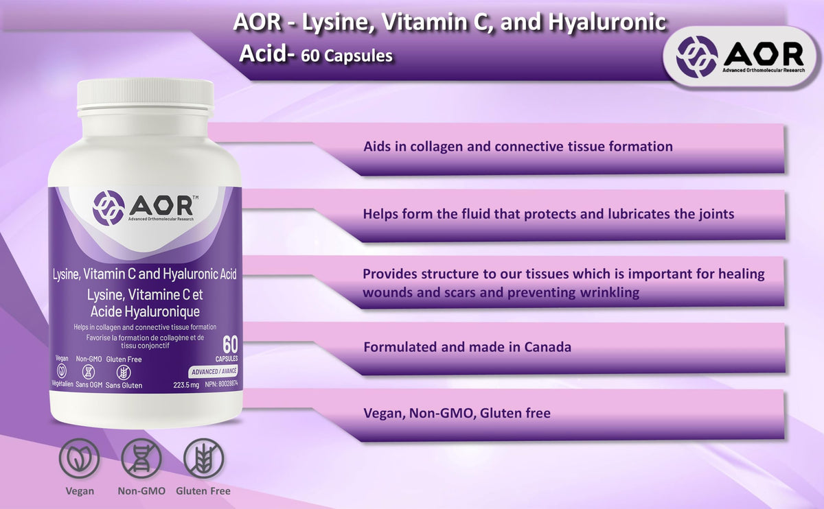 AOR Lysine, Hyaluronic Acid & Vitamin C, Collagen Supplement, 60 Capsules