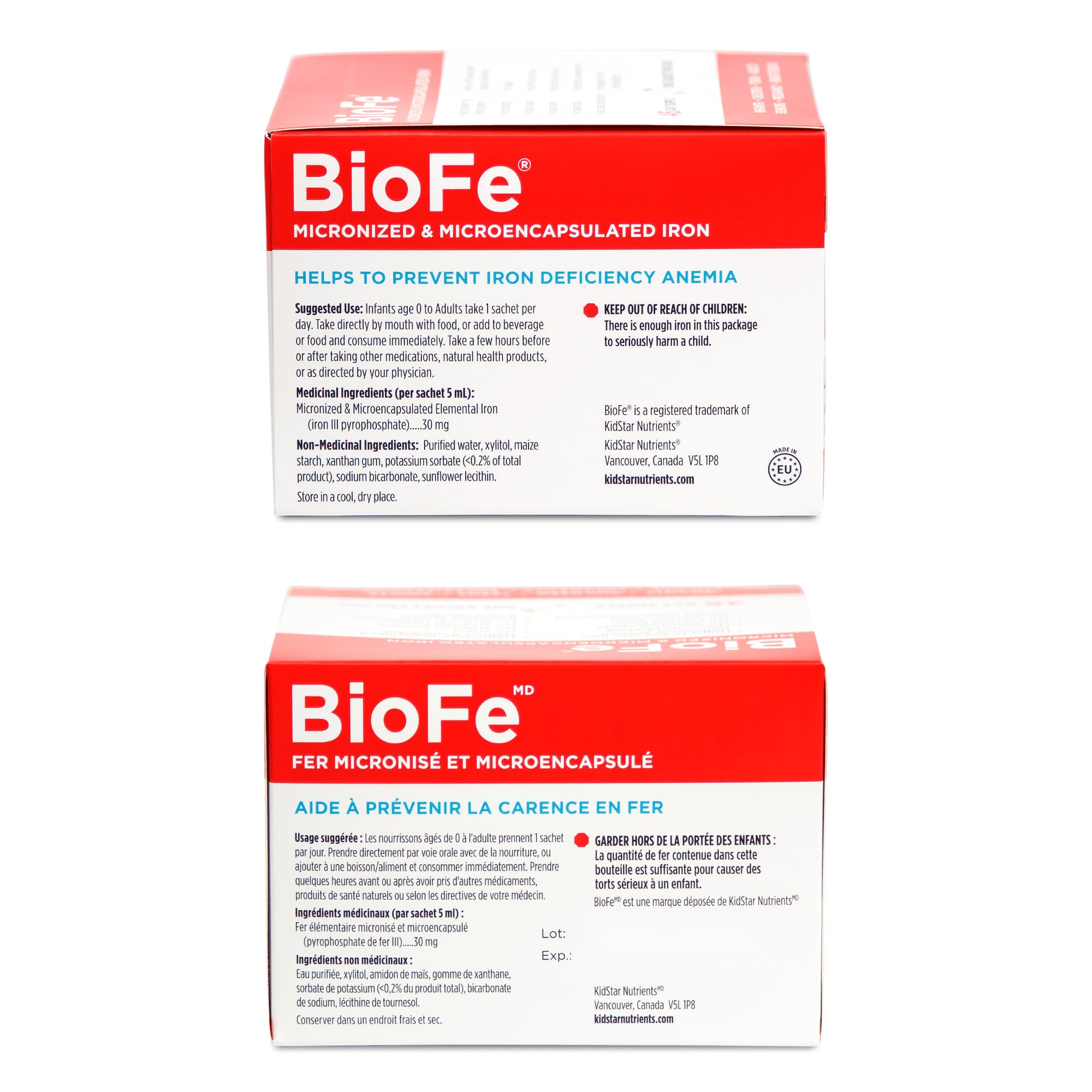 KidStar Nutrients - BioFe Liquid Elemental Iron 30mg, 46 Sachets 46-Day Supply - Helps to Prevent Iron Deficiency Anemia - Vegan, Non-Constipating, No-Sugar, No-Digestive Upset and Gluten-Free