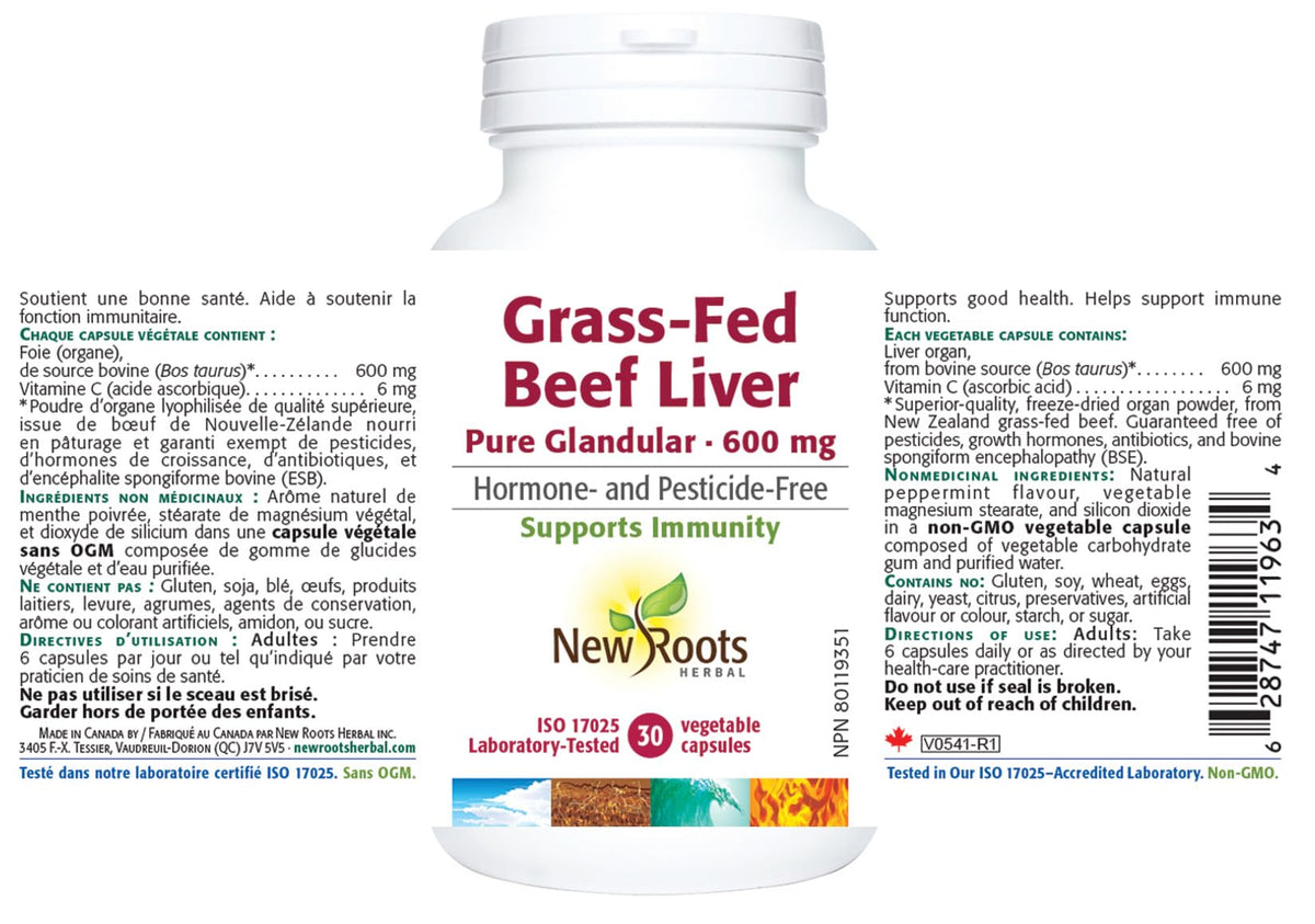 New Roots Herbal Grass Fed Beef Liver Capsules, 600 mg, 30 Capsules