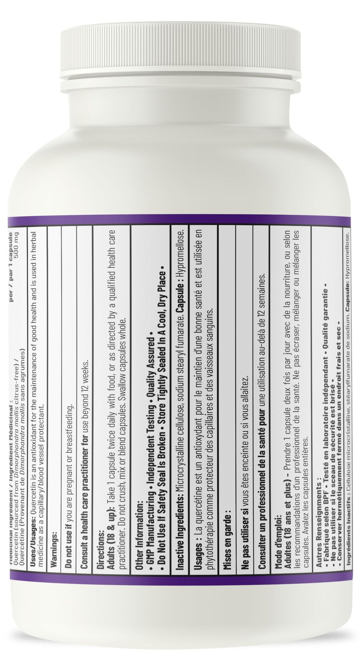 AOR Quercetin 500 mg Capsules, Vegan, Non-GMO, 100 Capsules, 50-Day Supply