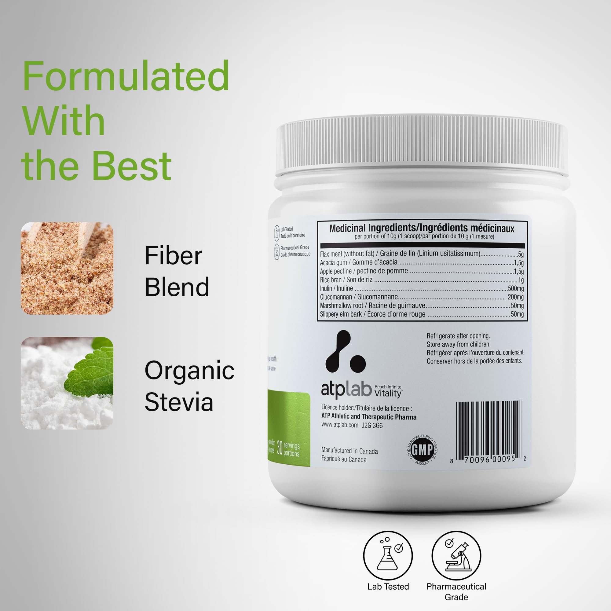 ATP LAB - PreBioFib Régulier 300g 30 Portions - Supplément de fibres prébiotiques en poudre - Supplément de fibres solubles pour la constipation, la santé intestinale et digestive