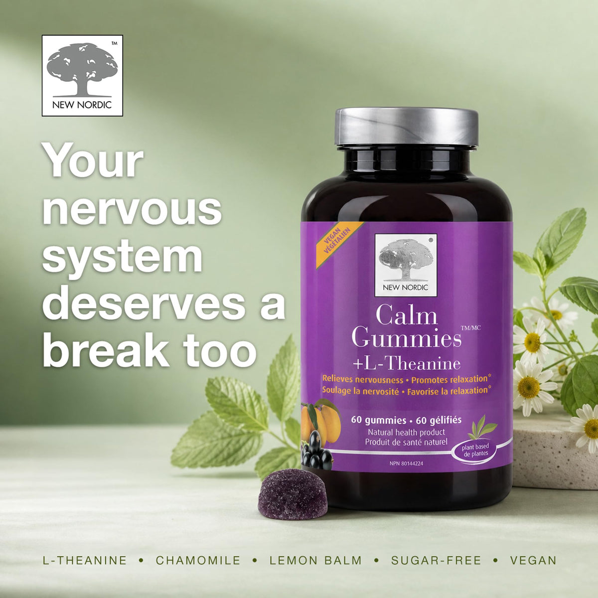 New Nordic L-Theanine Calm Gummies, Non Sedating