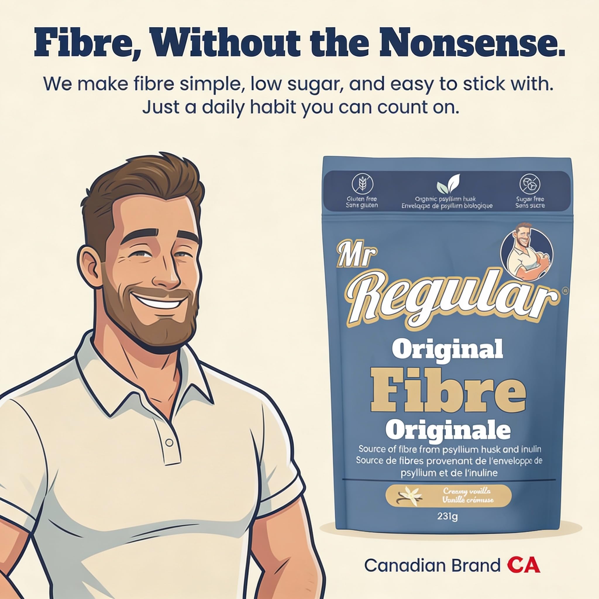 Mélange de boisson aux fibres original M. Regular 231 g 33 portions | Poudre de psyllium et d'inuline | Mélange biologique | Sans sucre et sans gluten