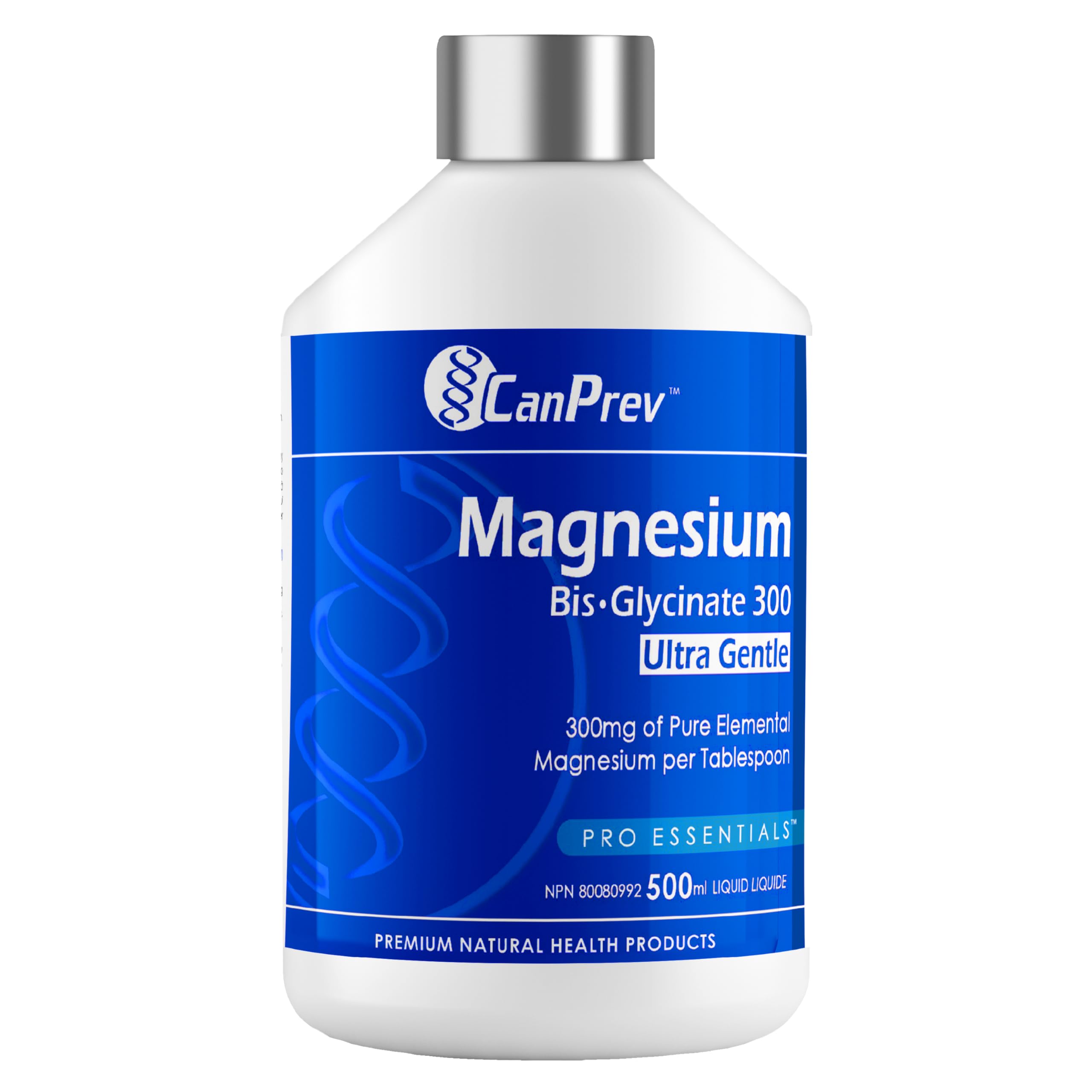 CanPrev Bisglycinate de Magnésium Liquide 300 Ultra Doux, 500ml, approvisionnement de 33 jours - Glycinate de Magnésium à haute absorption - Facile à digérer et pour les estomacs sensibles - Soutien énergétique et fonction musculaire