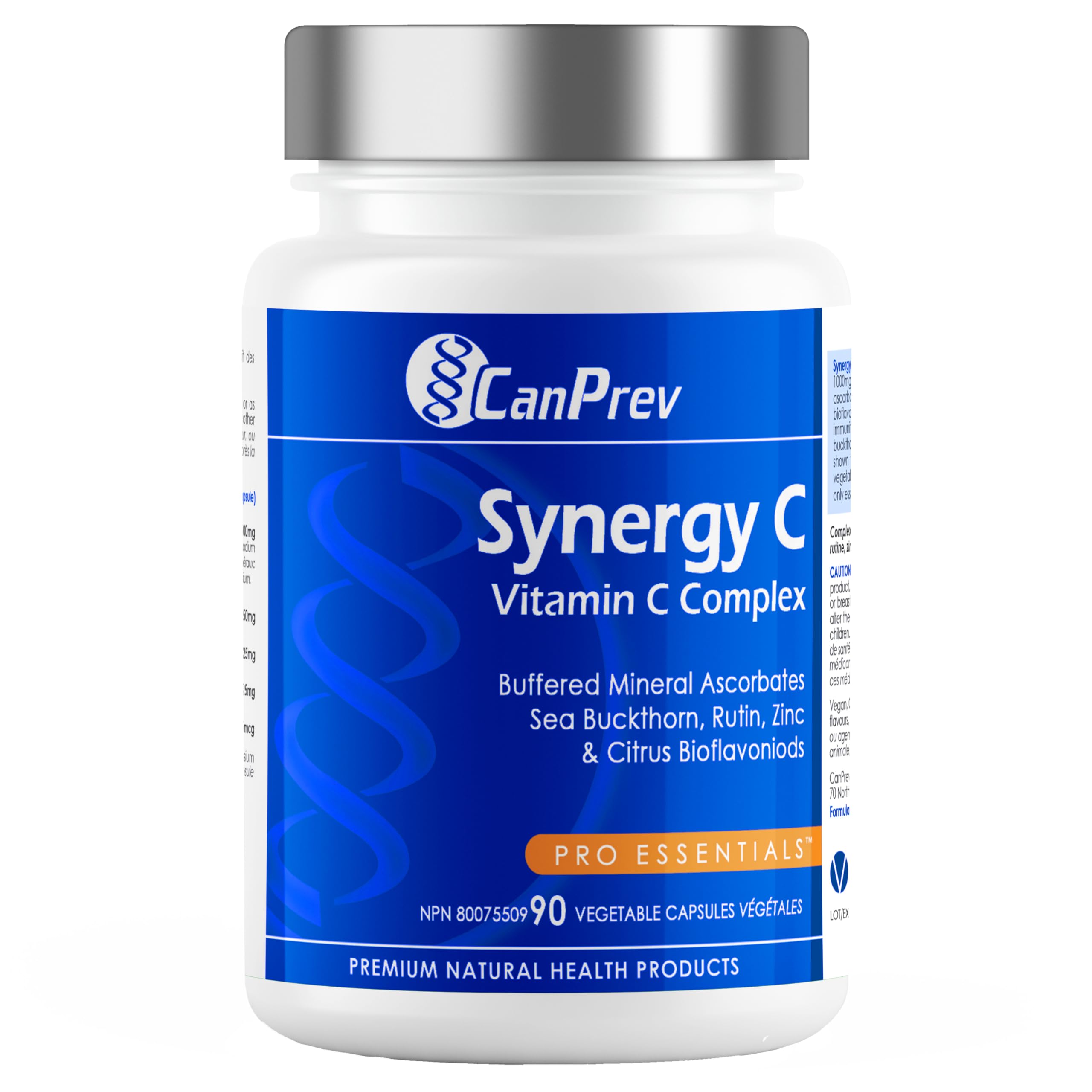 CanPrev Synergy C, Vitamin C Complex, 90 V-Caps 45-Day Supply - Buffered Mineral Ascorbates, Sea Buckthorn, Citrus Bioflavonoids & Zinc Citrate - Supports Antioxidant - Vegan, Non-GMO and Gluten-Free