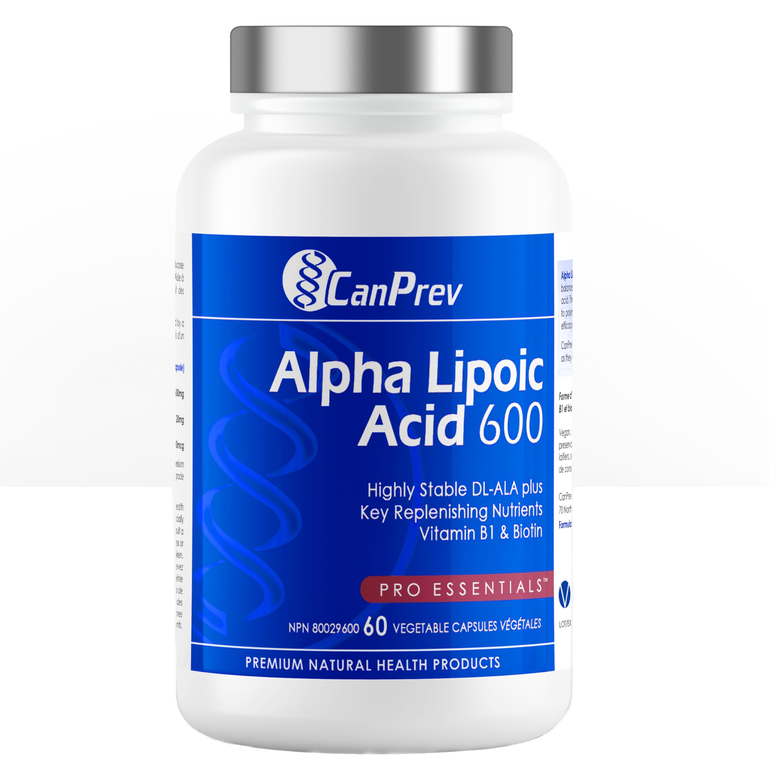 CanPrev - Acide Alpha-Lipoïque 600mg, 60 capsules végétaliennes, 60 jours d'approvisionnement - Antioxydant, Cardiovasculaire, Détoxification quotidienne et Soutien de la glycémie - Nutriments régénérants B1, Biotine et Acide Alpha-Lipoïque R