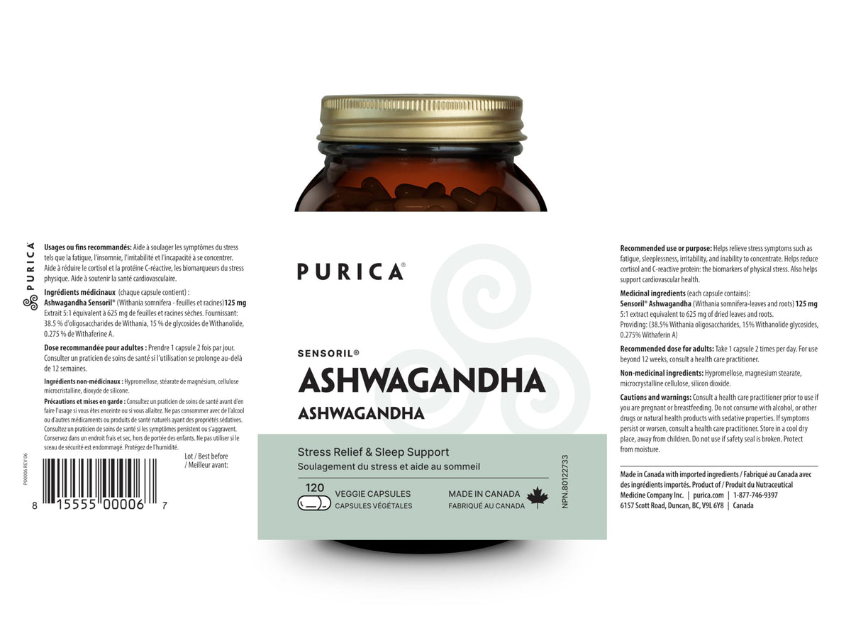 PURICA Ashwagandha Sensoril Capsules, Organic, 120 Capsules, 60 Day Supply